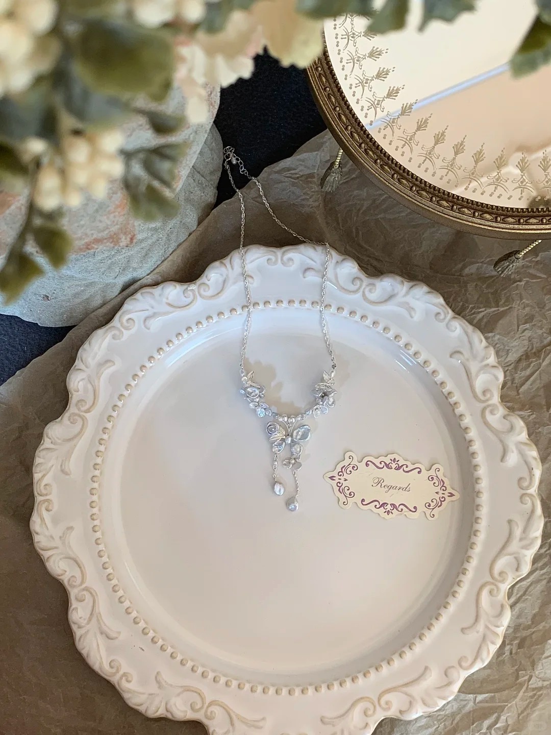 Blu-ray Pearl Butterfly Necklace