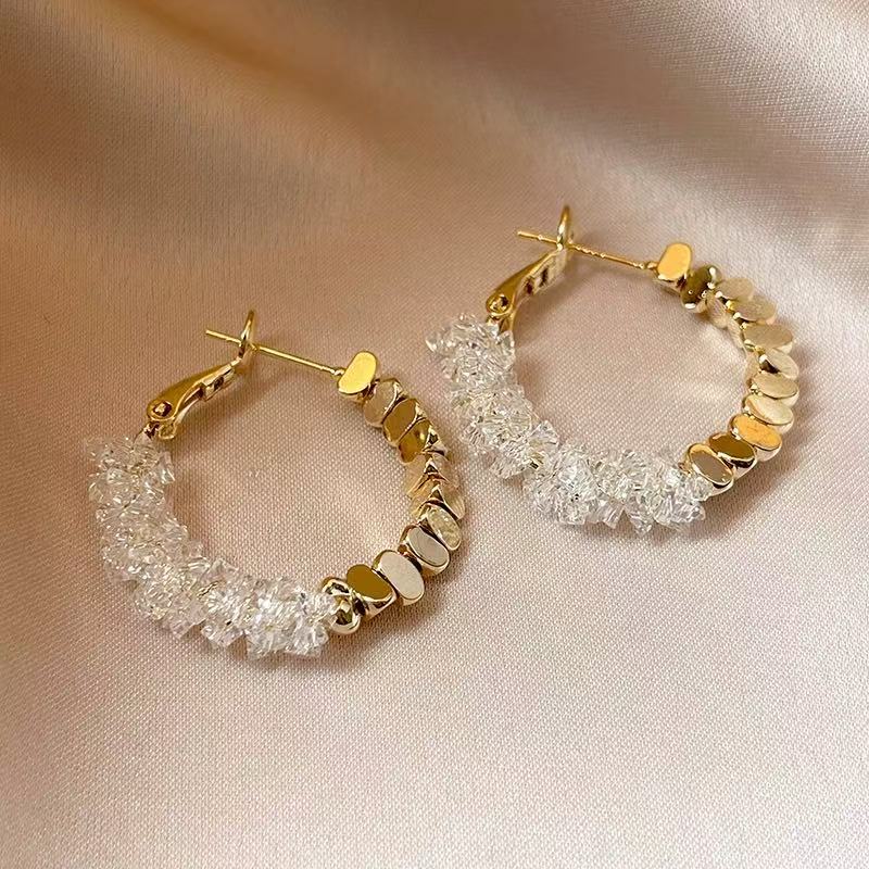 Golden silver crystal large circle earrings