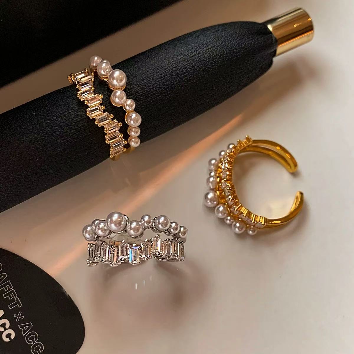Pearl Zircon Simple Style Opening Ring