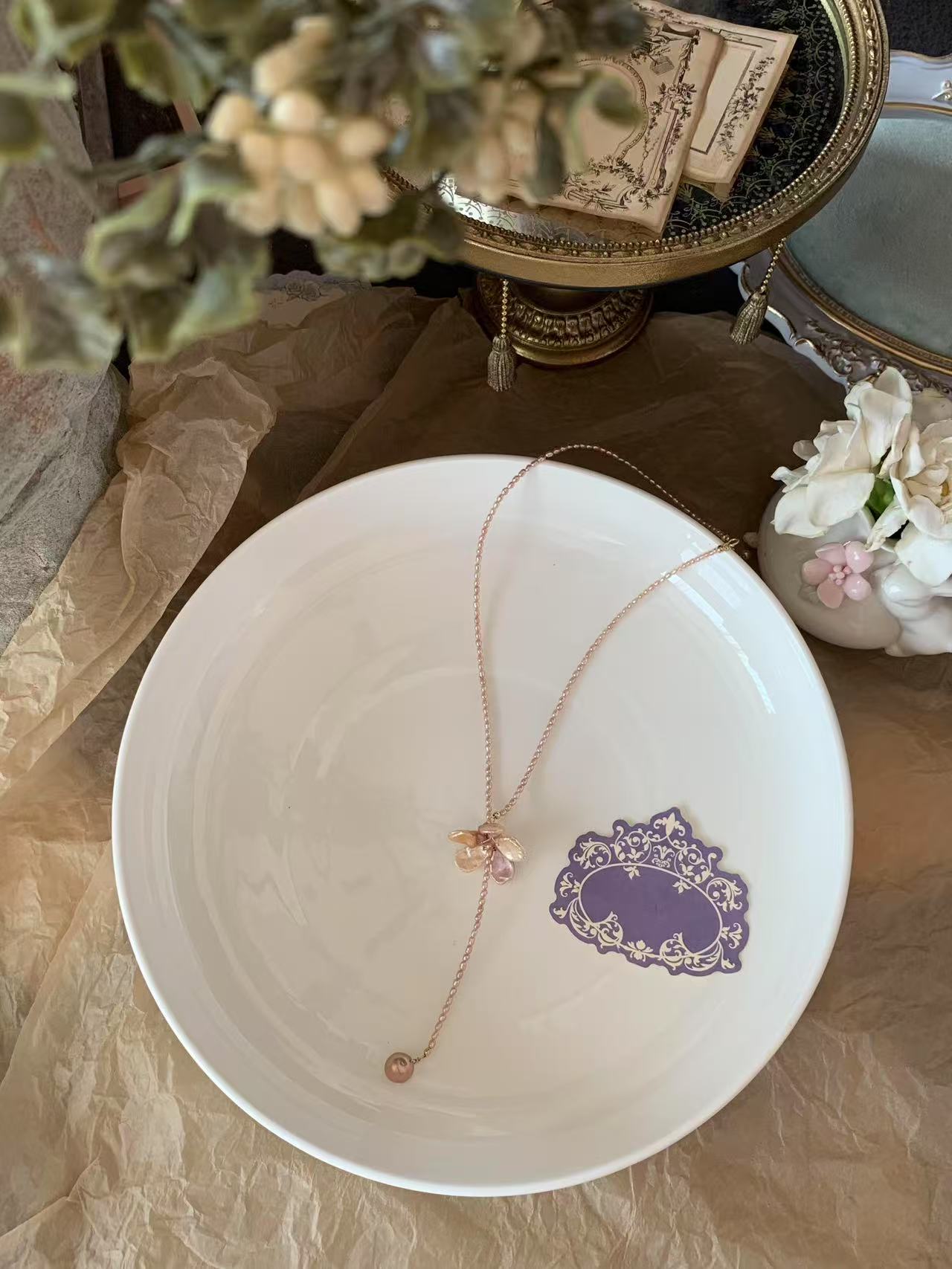 Flower pearl necklace simple style