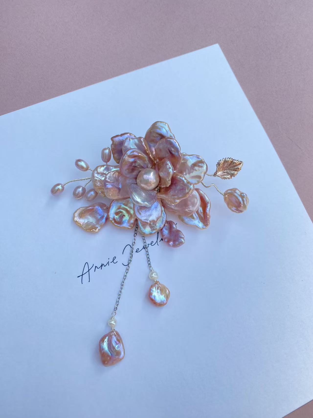 Large Petal Pearl Pendant Brooch