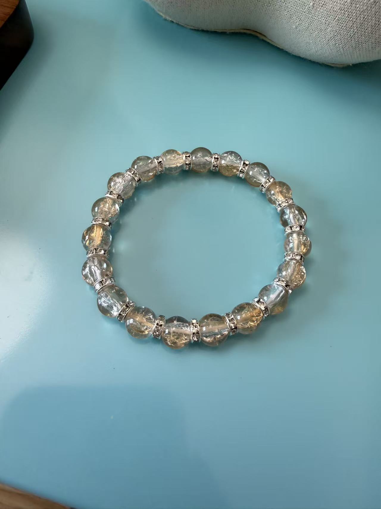 Two-Tone Citrine and Amethyst Beaded Bracelet, Elastic Everyday Wristband B148