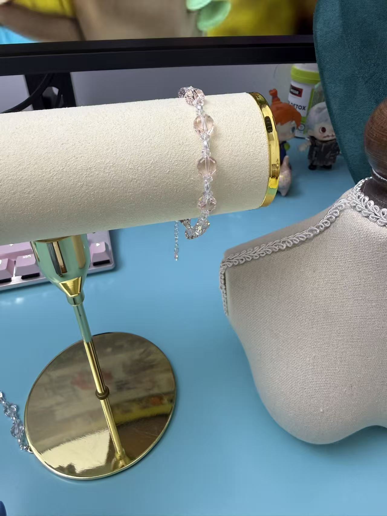 Delicate Pink Crystal Beaded Bracelet, Thoughtful Jewelry Gift for Women B309