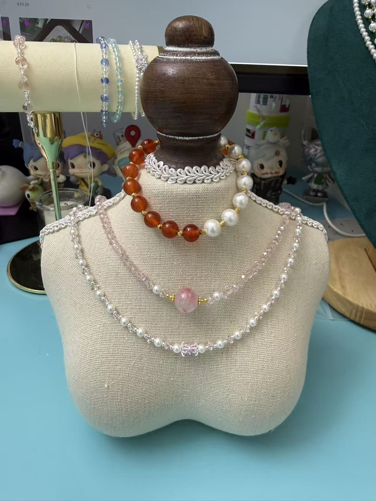New Chinese Style Half Red Agate & Half Pearl Bracelet with Fu Charm, Adjustable OT Clasp Jewelry for Women  B172