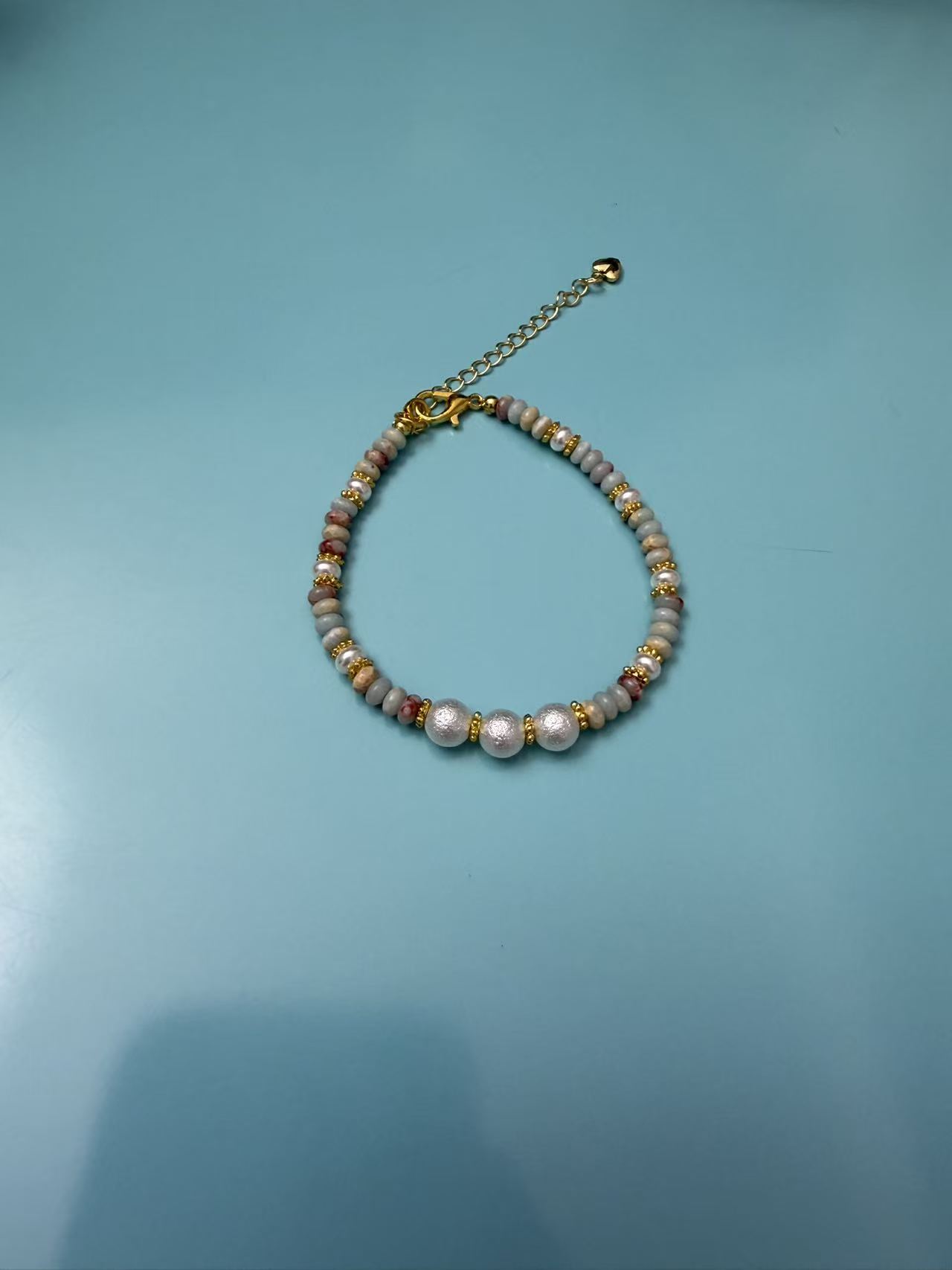 Natural Shoushan Stone & Rhodonite Disc Beaded Bracelet, Gold-Plated Adjustable Dainty Jewelry for WomenNatural Shoushan Stone & Rhodonite Disc Beaded Bracelet, Gold-Plated Adjustable Dainty Jewelry for Women B290
