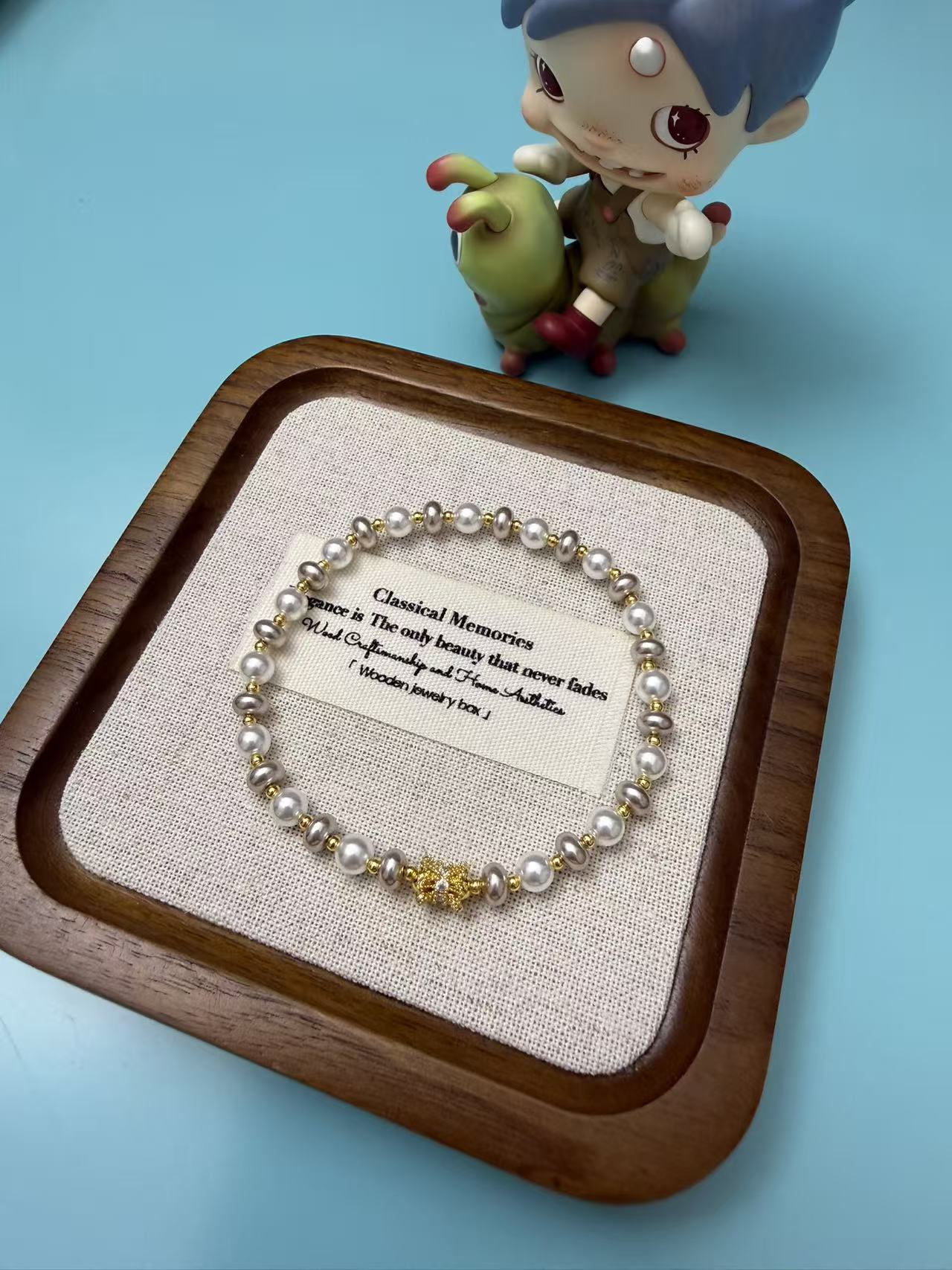 Natural Freshwater Pearl Beaded Bracelet with Gold-Plated Flower Charm & Silver Disc Spacers, Adjustable Dainty Jewelry for Women B298