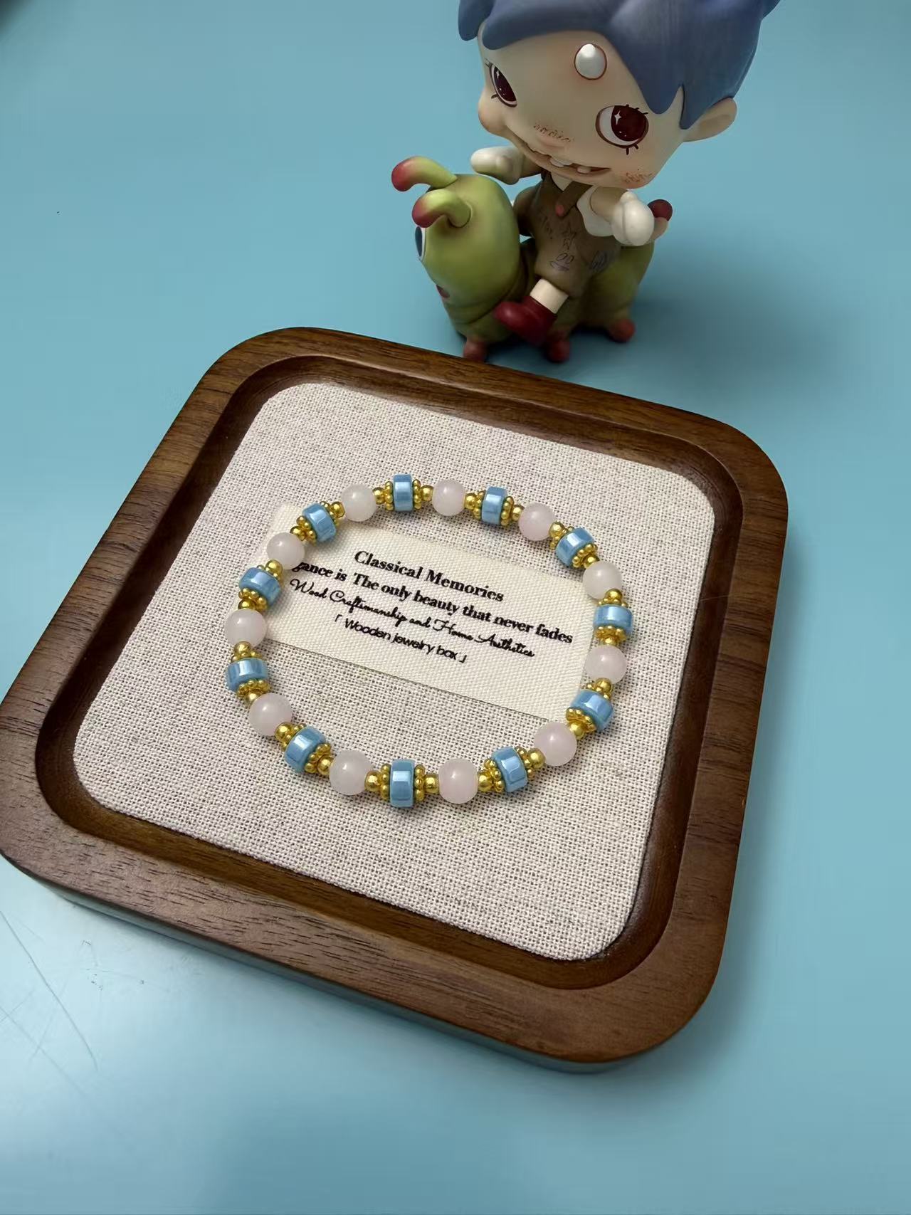 Dainty Pink & Light Blue Beaded Bracelet with Gold Spacers | Stackable Daily Wear Jewelry B286