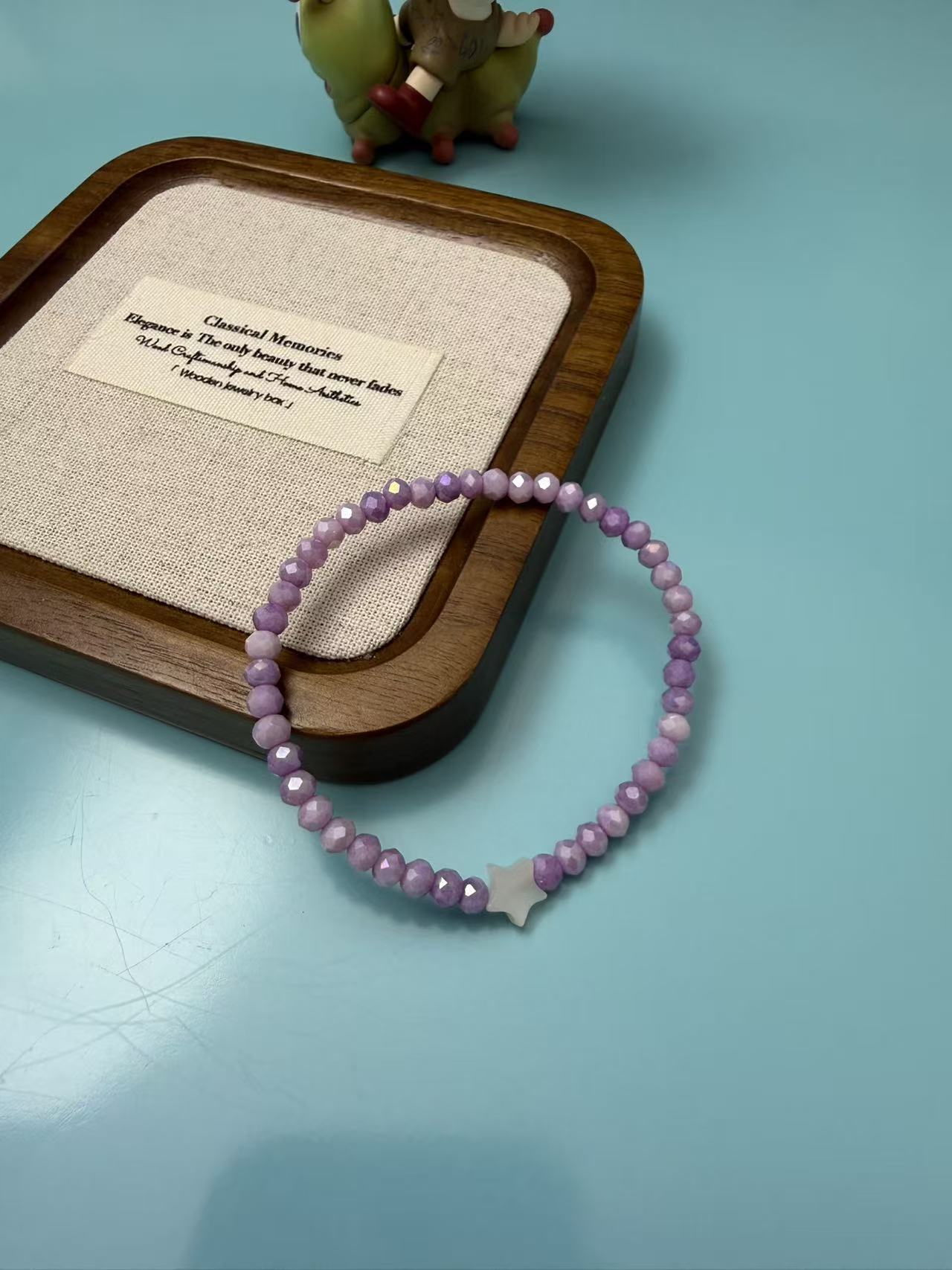 Natural Faceted Purple Crystal Beaded Bracelet with White Star Charm | Dainty Healing Jewelry B292