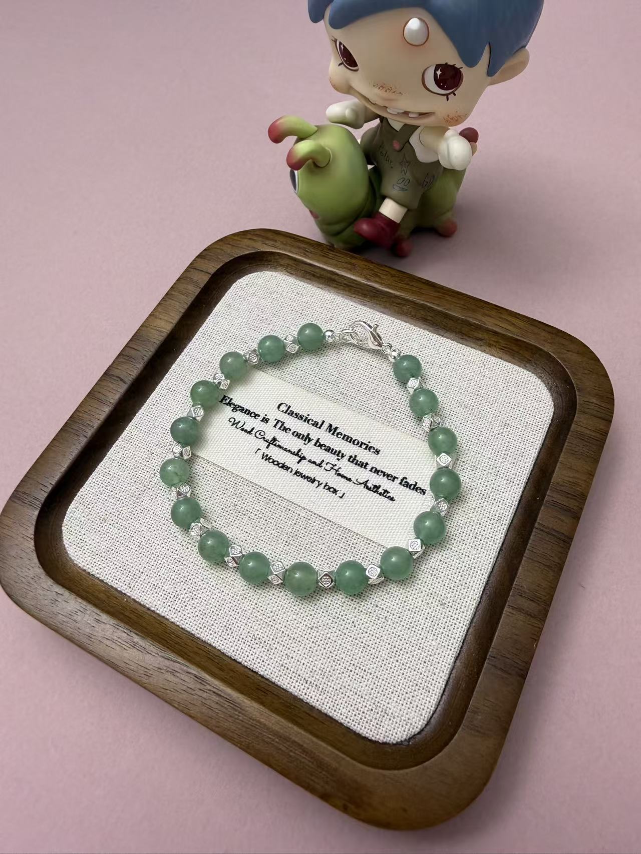 Dainty Light Green Jade Bead Bracelet with Silver Spacer Beads, Adjustable Minimalist New Chinese Style Wrist Jewelry b319