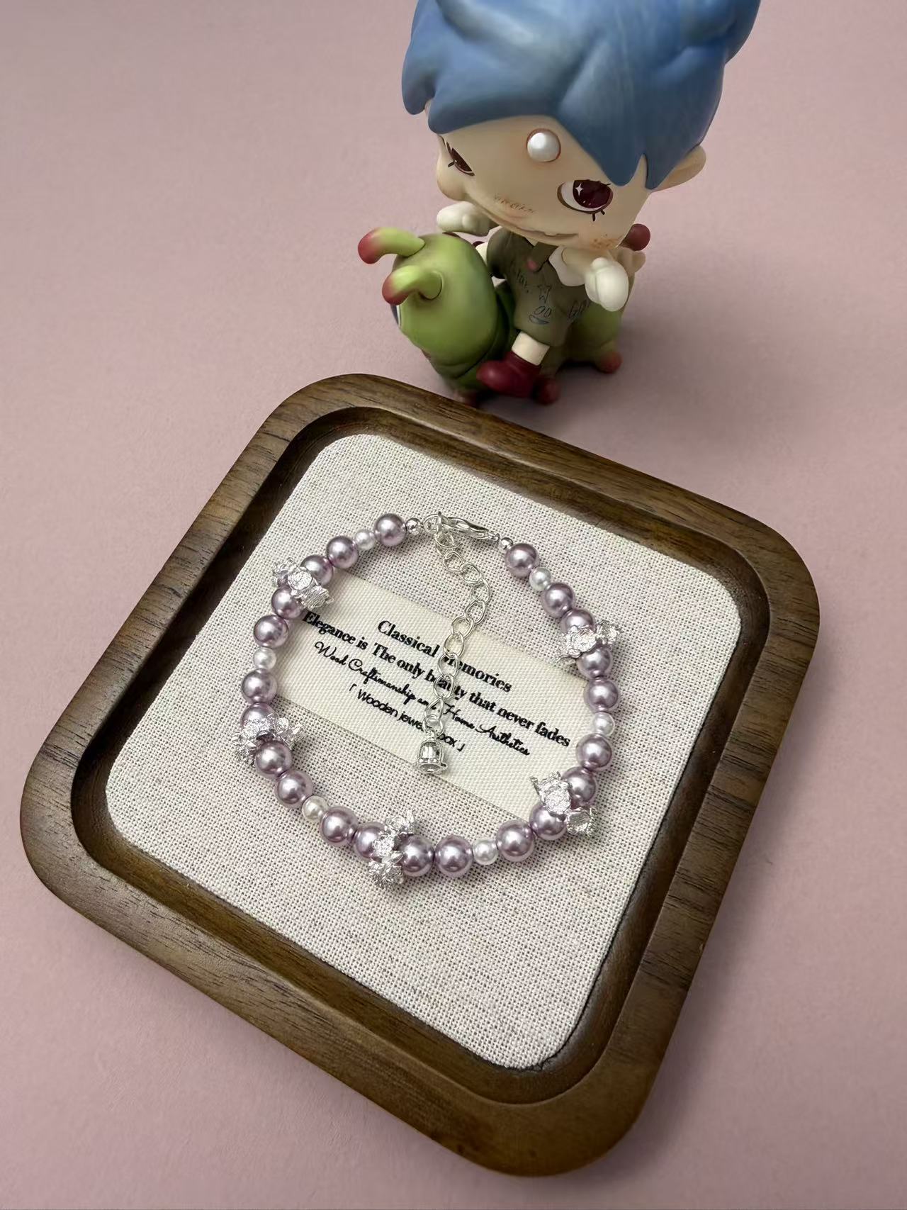 Dainty Pink Strawberry Crystal & Imitation Pearl Beaded Bracelet with Gold Heart Charm, Adjustable Feminine Wrist Jewelry b318