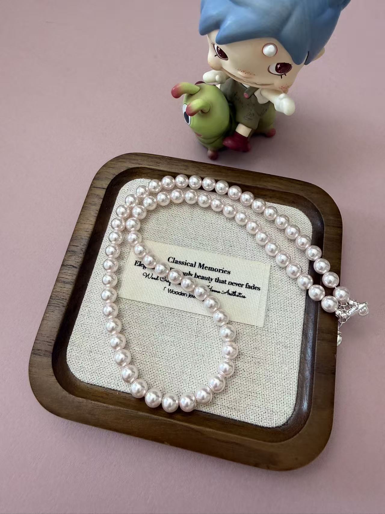 Sakura Pink Round Imitation Pearl Necklace, Adjustable Cherry Blossom Tone Pearl Choker with Silver Clasp Soft Cherry Blossom Pink Pearl Strand Necklace, Dainty Shimmer Pastel Pearl Choker for Women N90