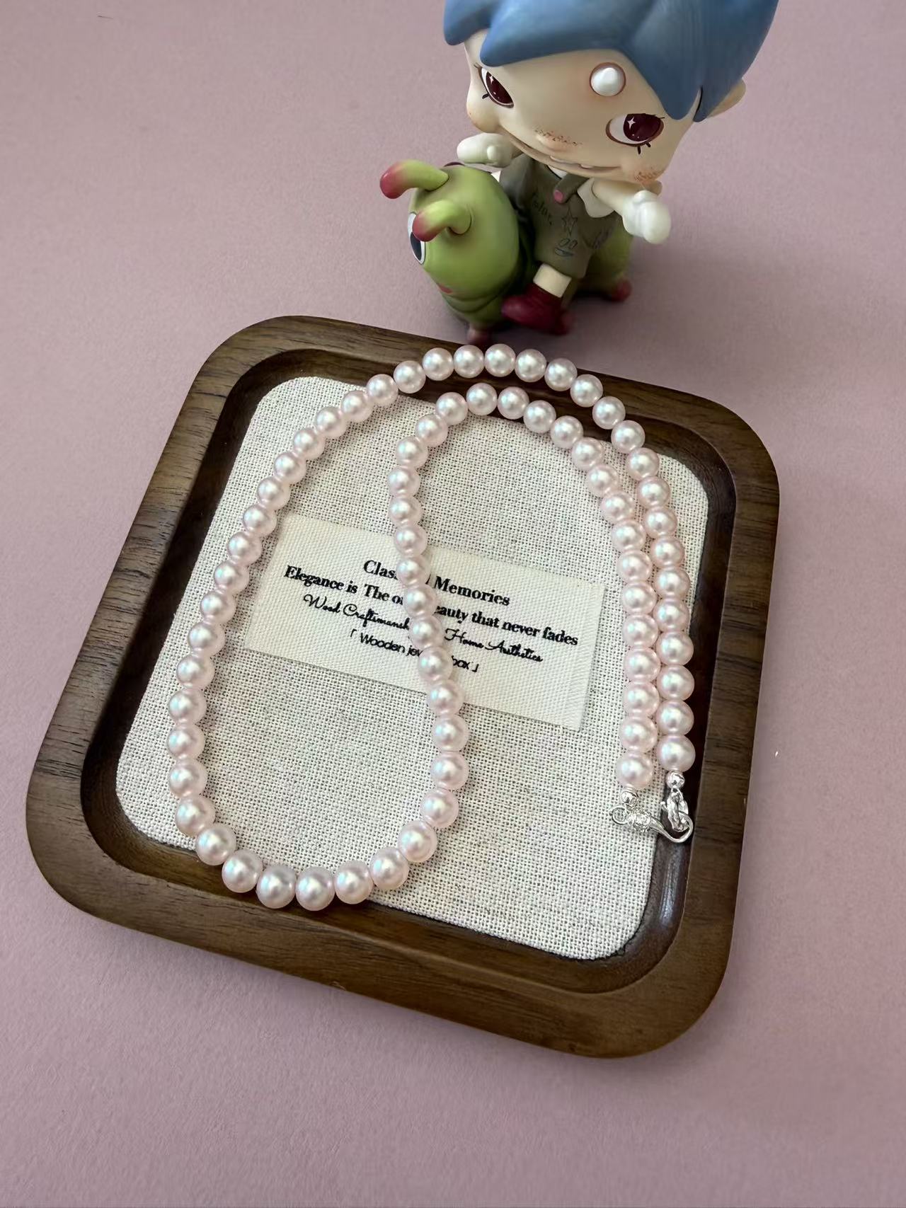 Sakura Pink Natural Freshwater Pearl Necklace, Round Cultured Pearl Strand with Silver Clasp, Adjustable Elegant Women's Jewelry N89