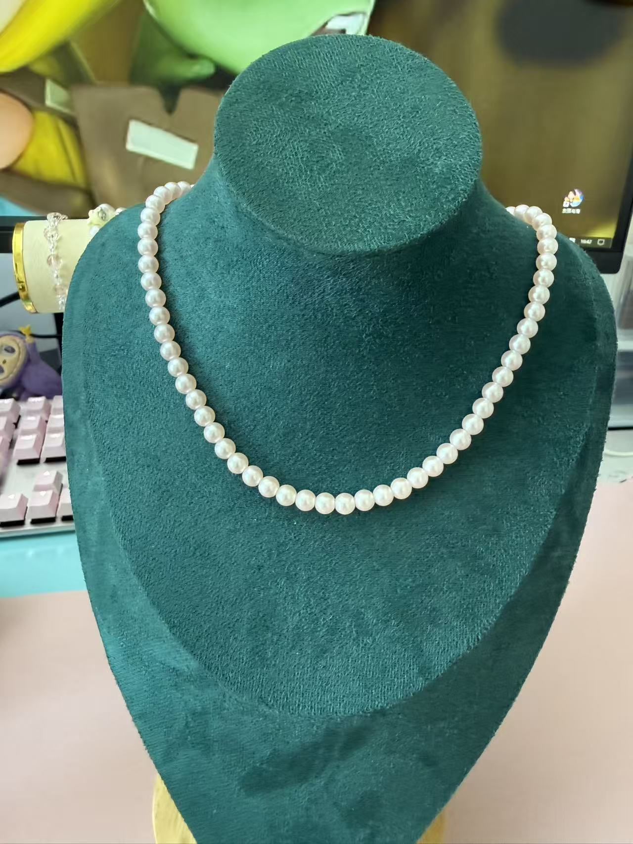 Sakura Pink Natural Freshwater Pearl Necklace, Round Cultured Pearl Strand with Silver Clasp, Adjustable Elegant Women's Jewelry N89