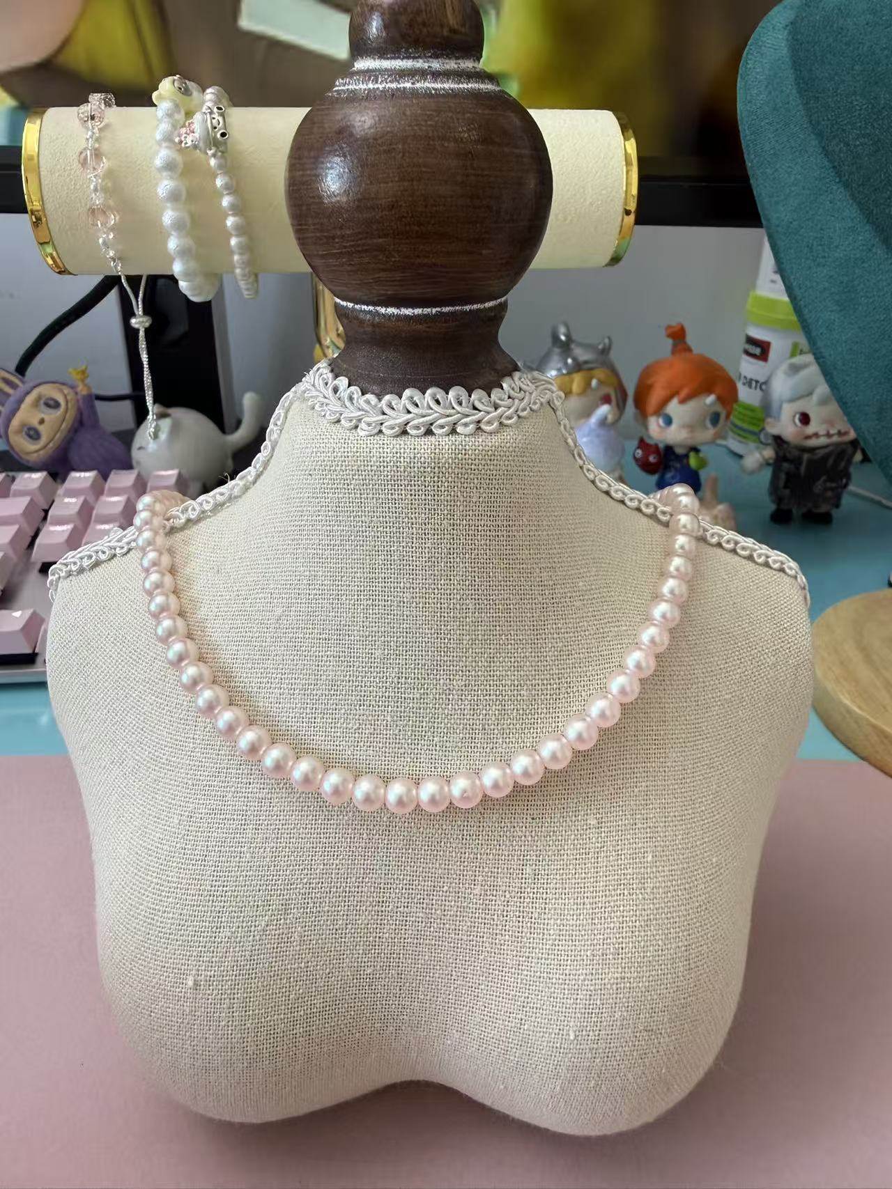 Sakura Pink Natural Freshwater Pearl Necklace, Round Cultured Pearl Strand with Silver Clasp, Adjustable Elegant Women's Jewelry N89