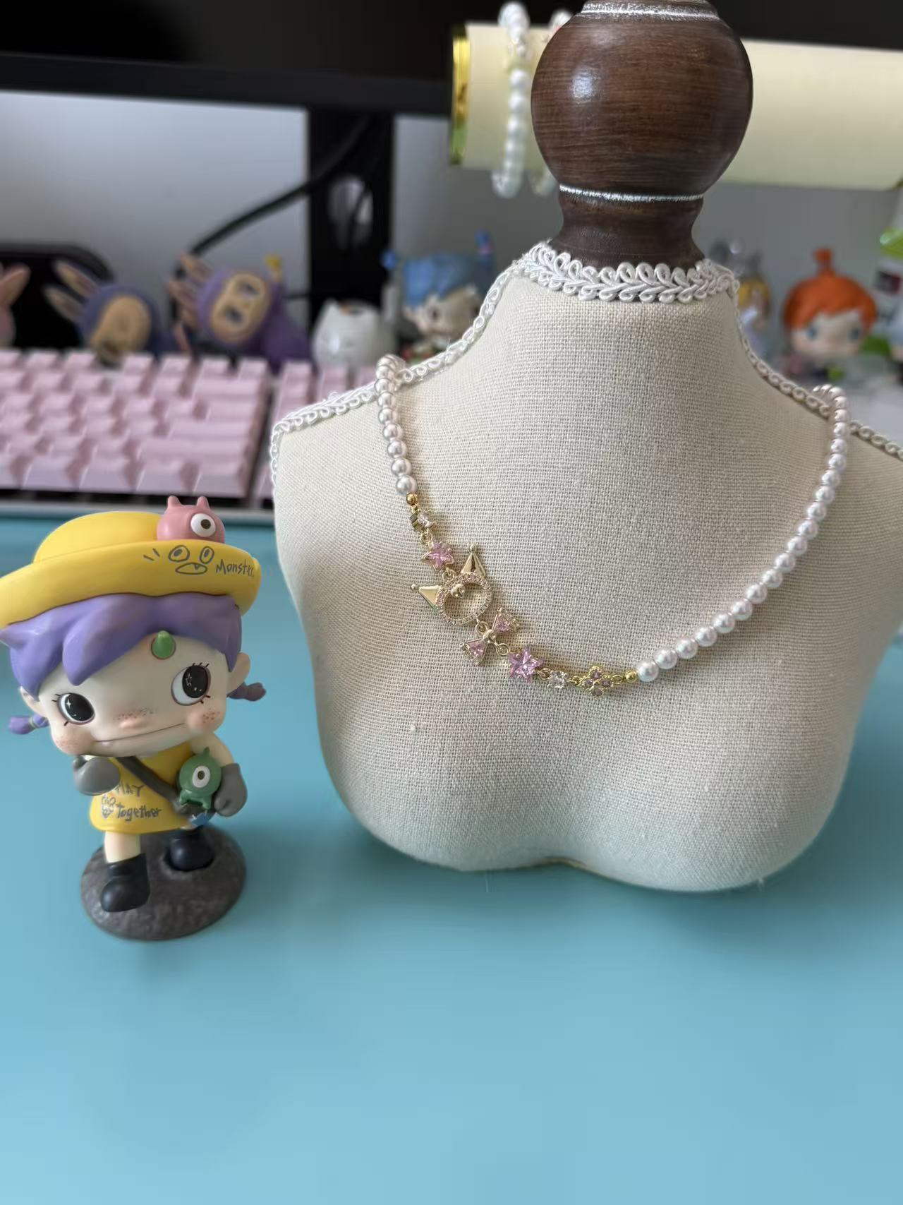 Sanrio Kuromi Star & Bow Faux Pearl Choker Necklace, Y2K Cute Jewelry N78