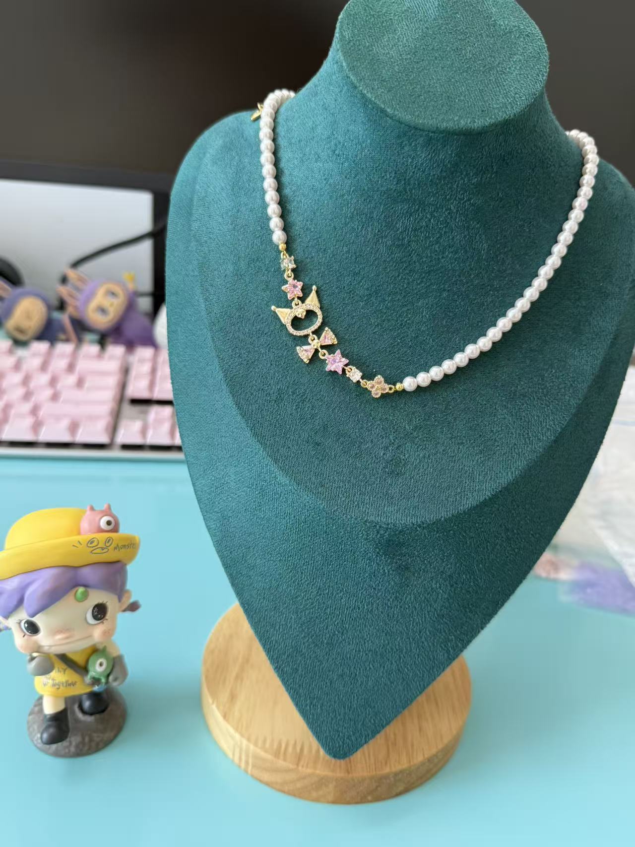 Sanrio Kuromi Star & Bow Faux Pearl Choker Necklace, Y2K Cute Jewelry N78