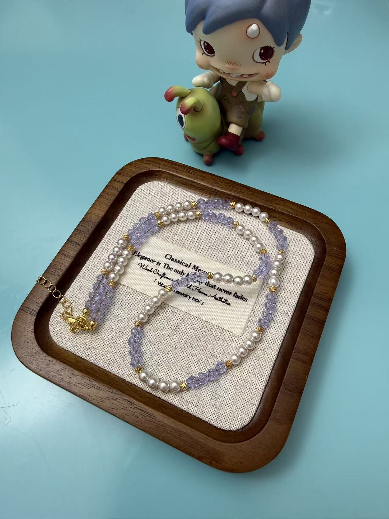 Lavender Faceted Crystal & Pearl Beaded Necklace, Dainty Two-Tone Choker, Elegant Everyday Jewelry for Women N02