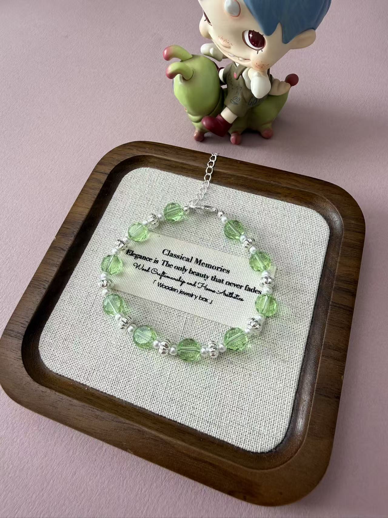 Fresh Green Faceted Crystal Choker Necklace | Silver Tone Handmade Short Neck Chain B341
