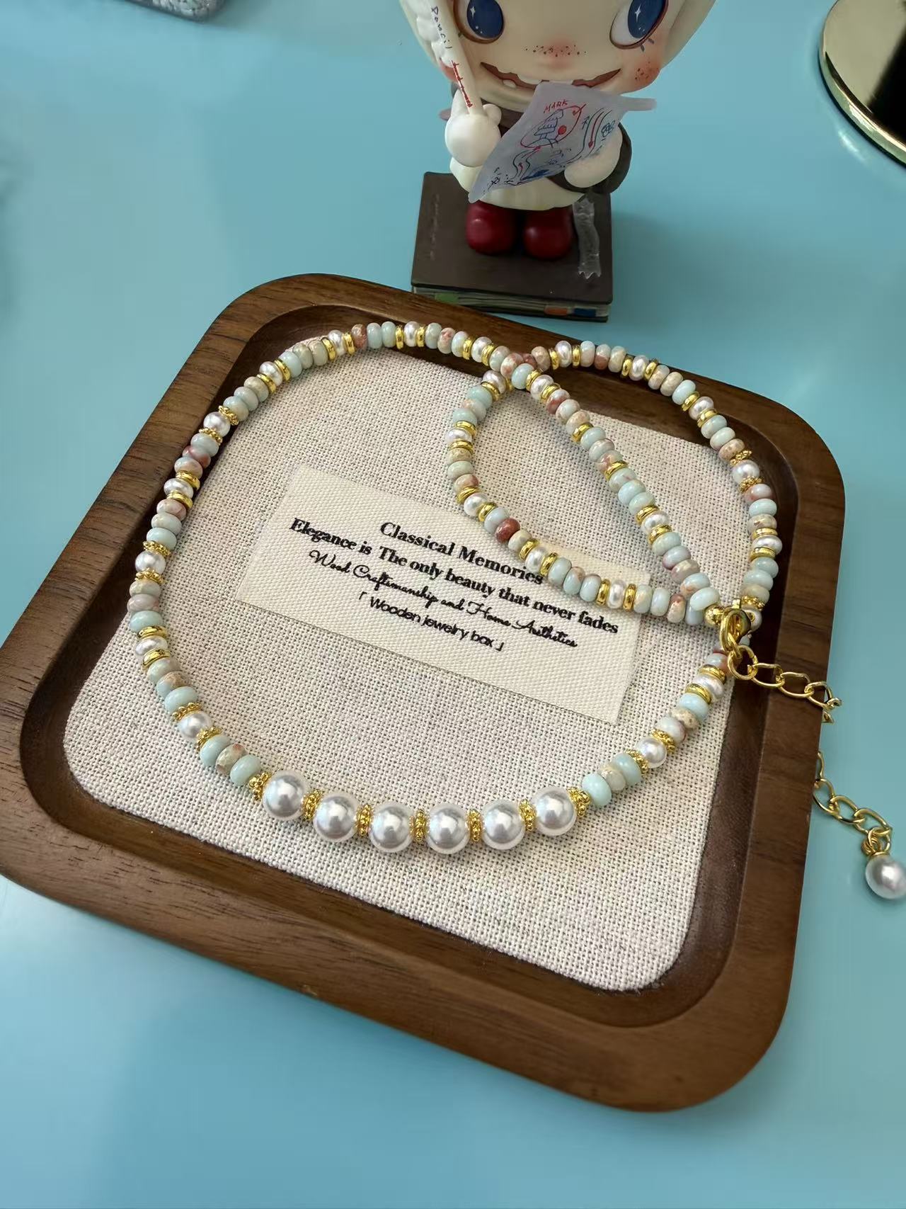 Pastel Stone & Pearl Beaded Necklace | Adjustable Gold Plated Choker with Multicolor Disc Beads N19