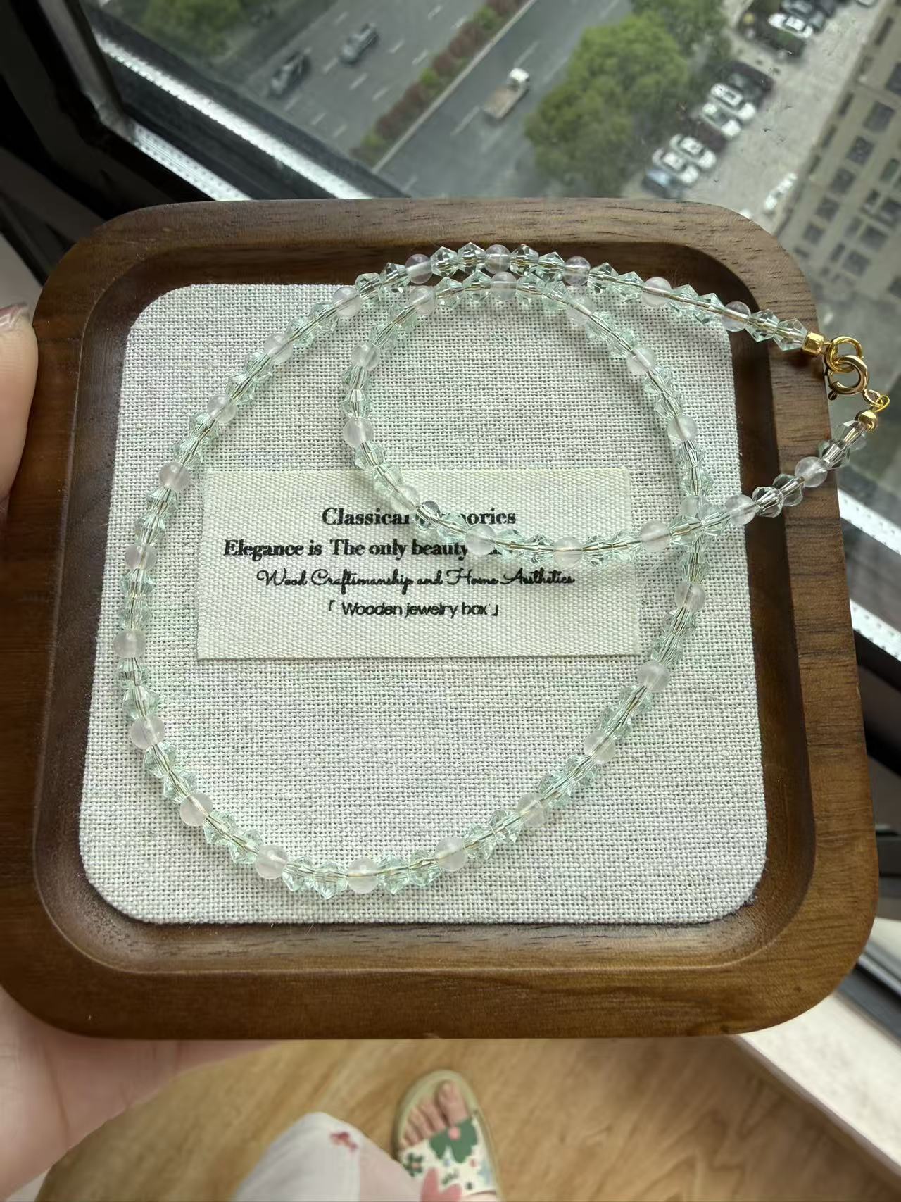 Light Green Faceted Crystal Beaded Choker | Adjustable Gold Plated Necklace N44