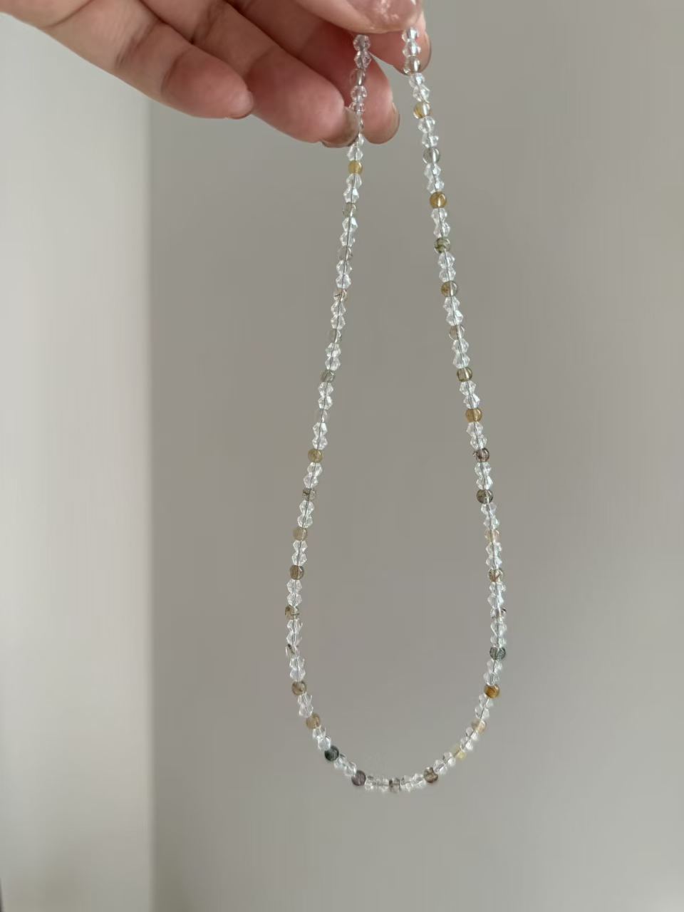 Clear & Smoky Quartz Faceted Beaded Necklace | Adjustable Choker N16