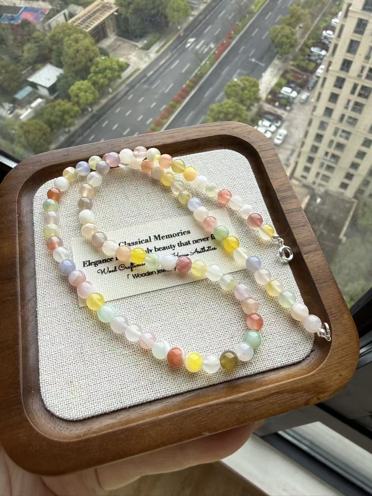 Candy-Colored Natural Agate Beaded Choker Necklace N31