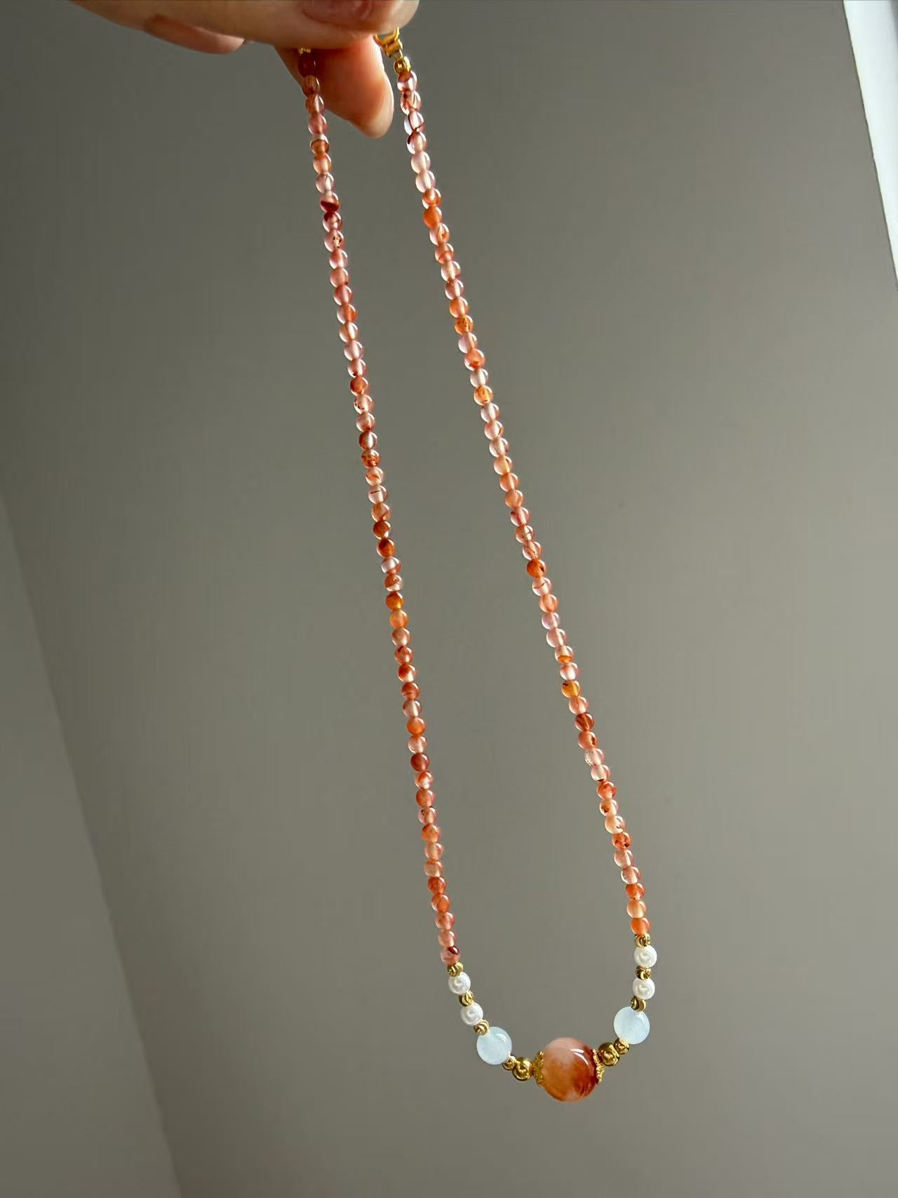 Natural Carnelian & Pearl Necklace Handmade Jewelry N27