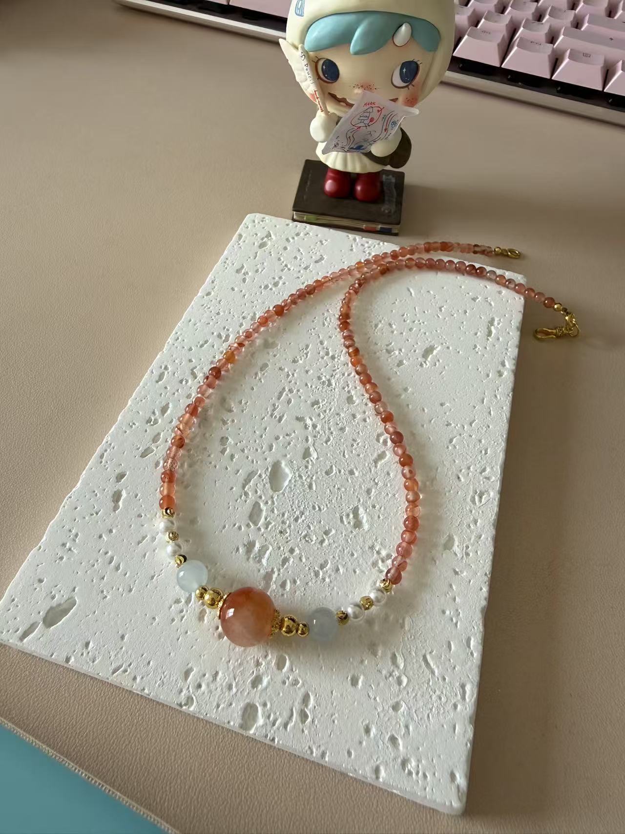 Natural Carnelian & Pearl Necklace Handmade Jewelry N27