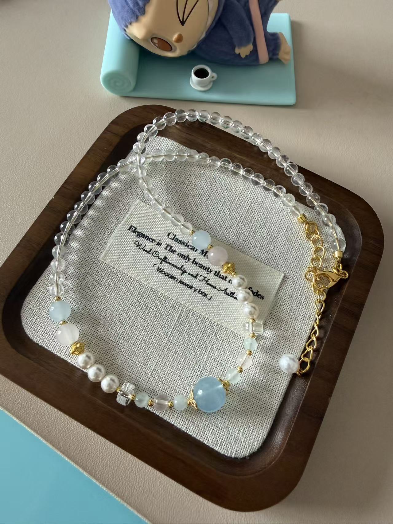 Ocean Whisper Aquamarine & Clear Quartz Beaded Necklace N38