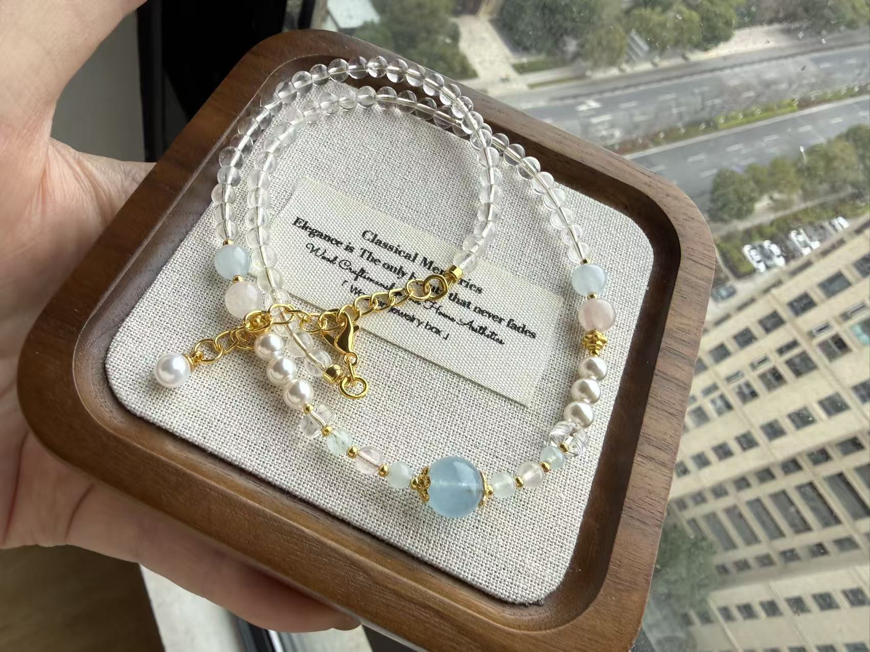 Ocean Whisper Aquamarine & Clear Quartz Beaded Necklace N38