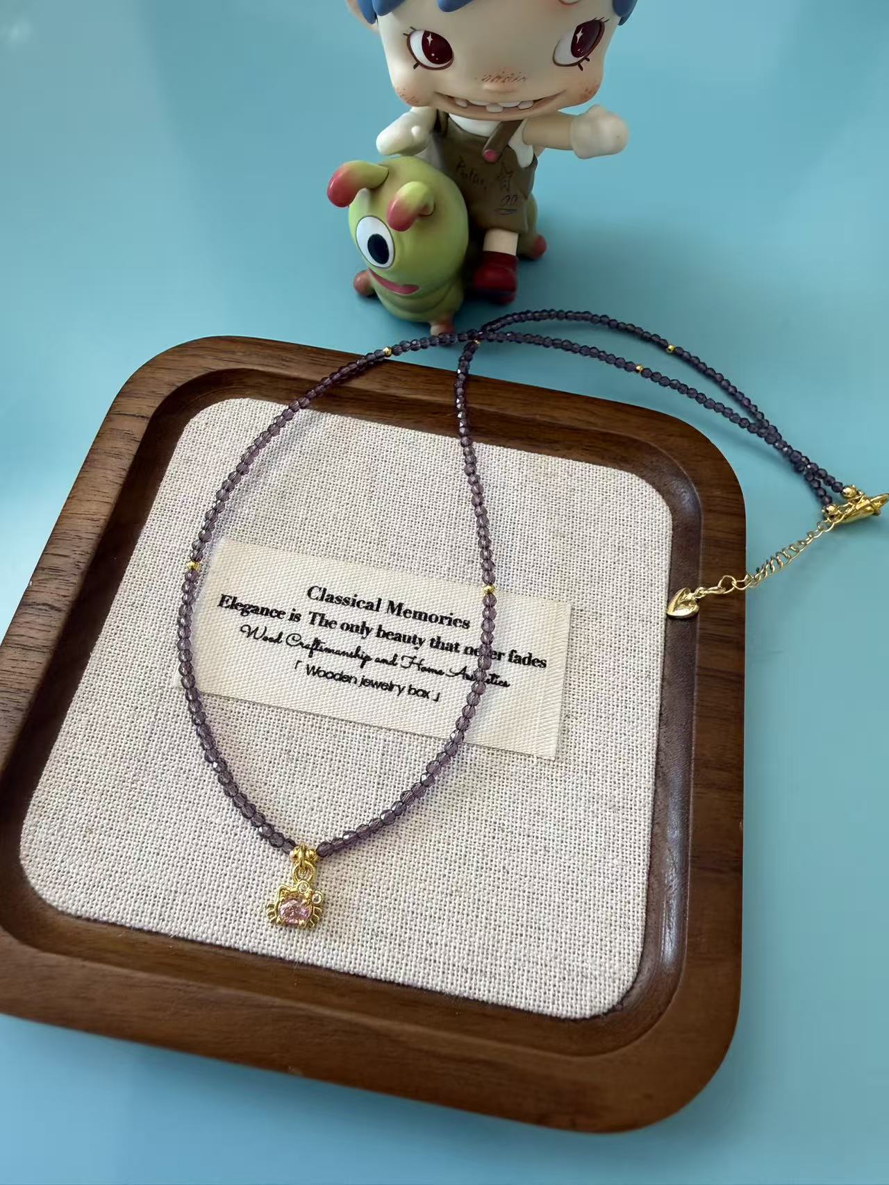 Purple Faceted Crystal Beaded Necklace with Gold Crab Charm | Adjustable Choker N56