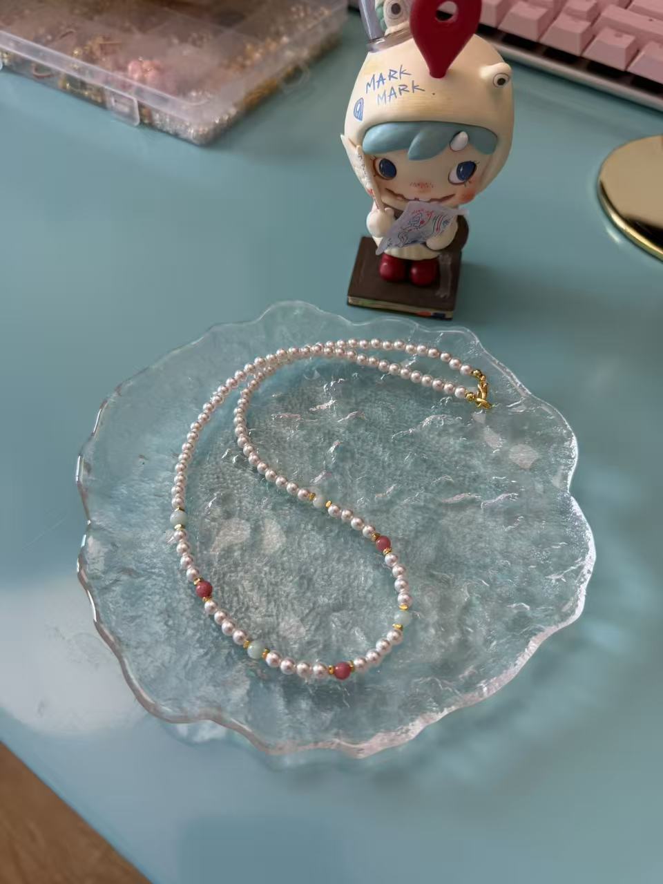 Freshwater Pearl Choker with Pastel Accent Beads | Adjustable Gold Plated Necklace N43