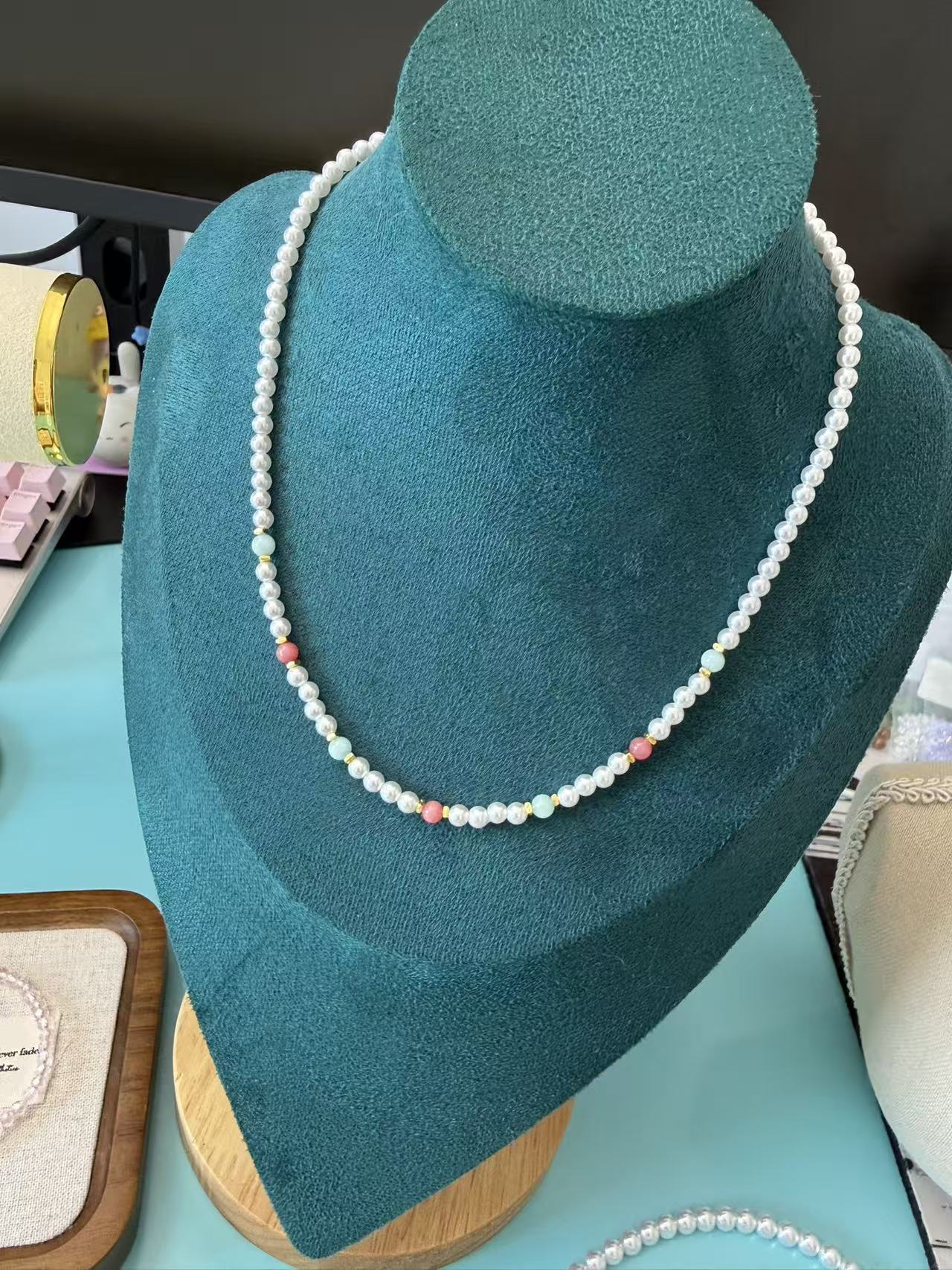 Freshwater Pearl Choker with Pastel Accent Beads | Adjustable Gold Plated Necklace N43