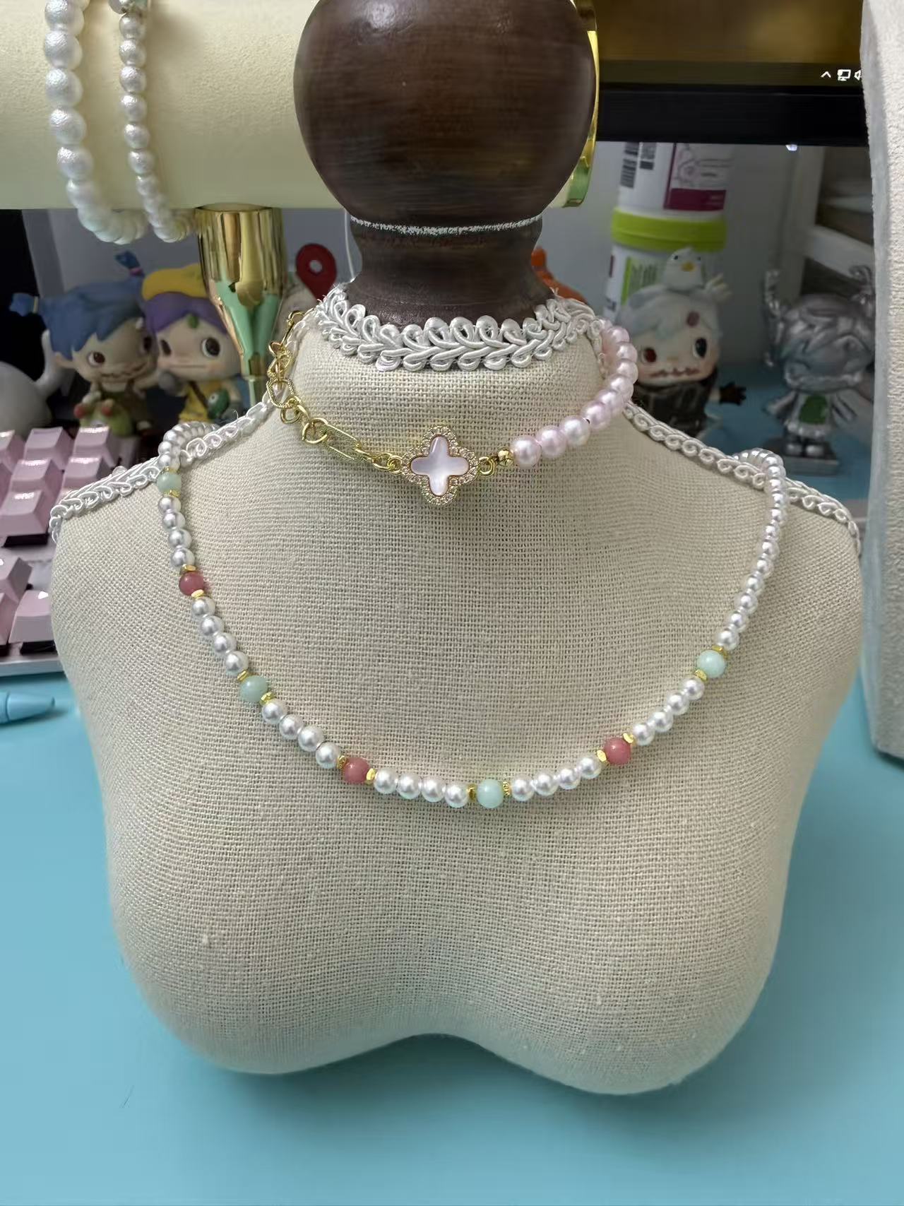 Freshwater Pearl Choker with Pastel Accent Beads | Adjustable Gold Plated Necklace N43