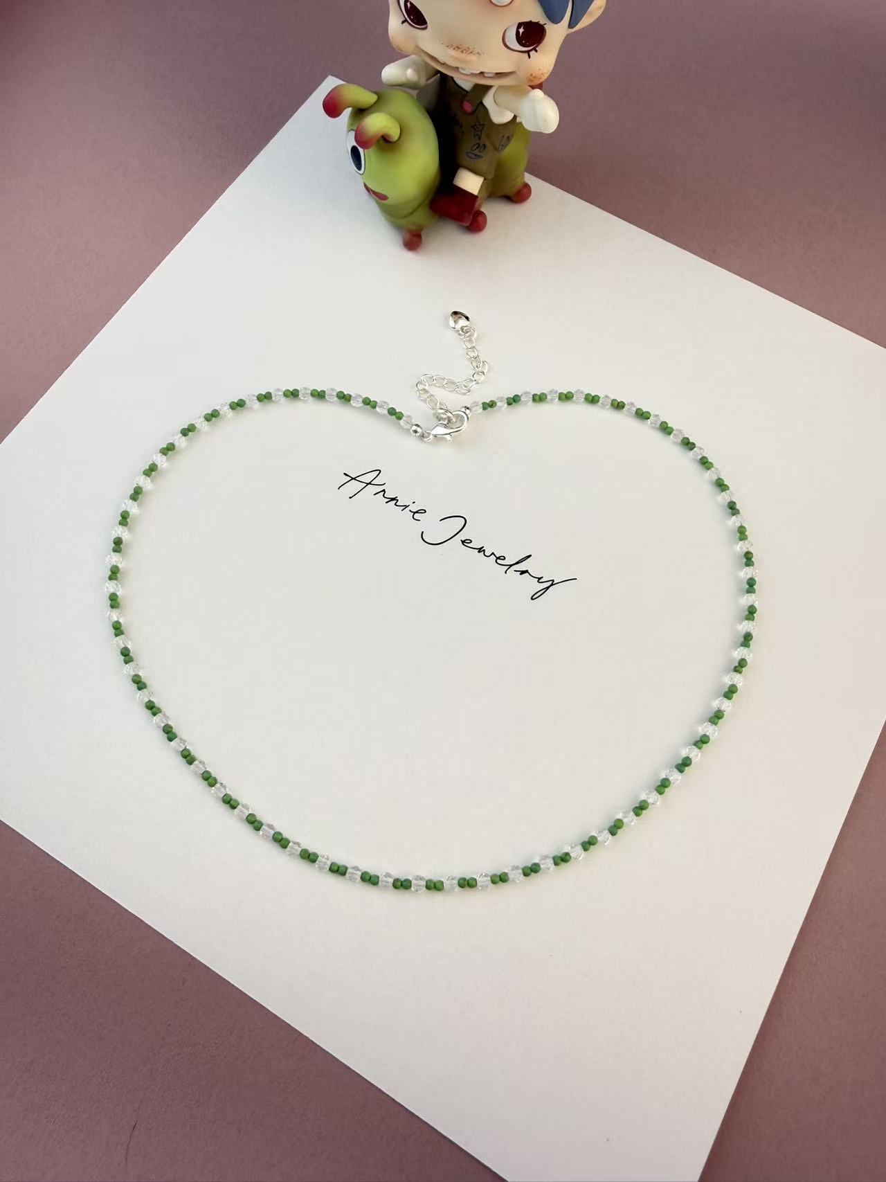 Green & Clear Crystal Beaded Choker | Adjustable Silver Plated Necklace N70