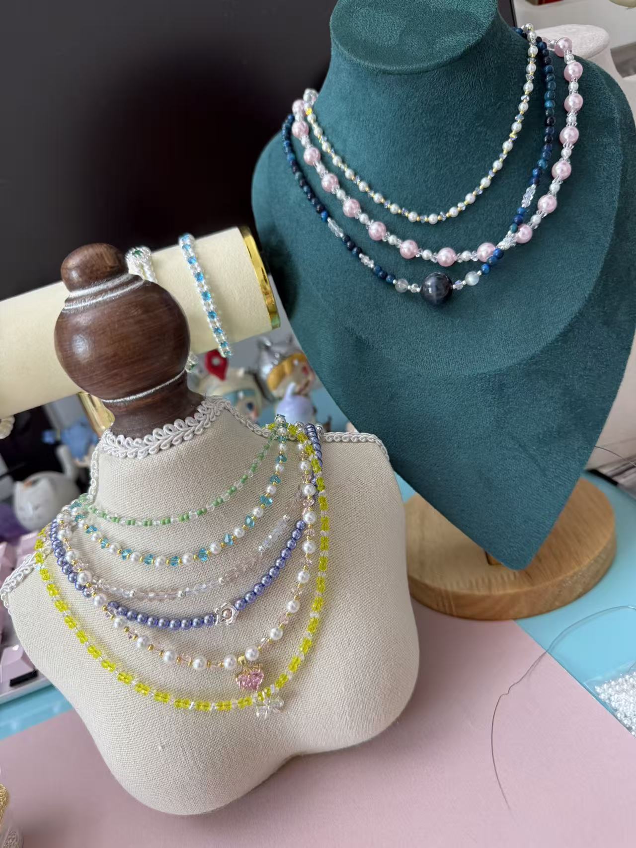 Green & Clear Crystal Beaded Choker | Adjustable Silver Plated Necklace N70