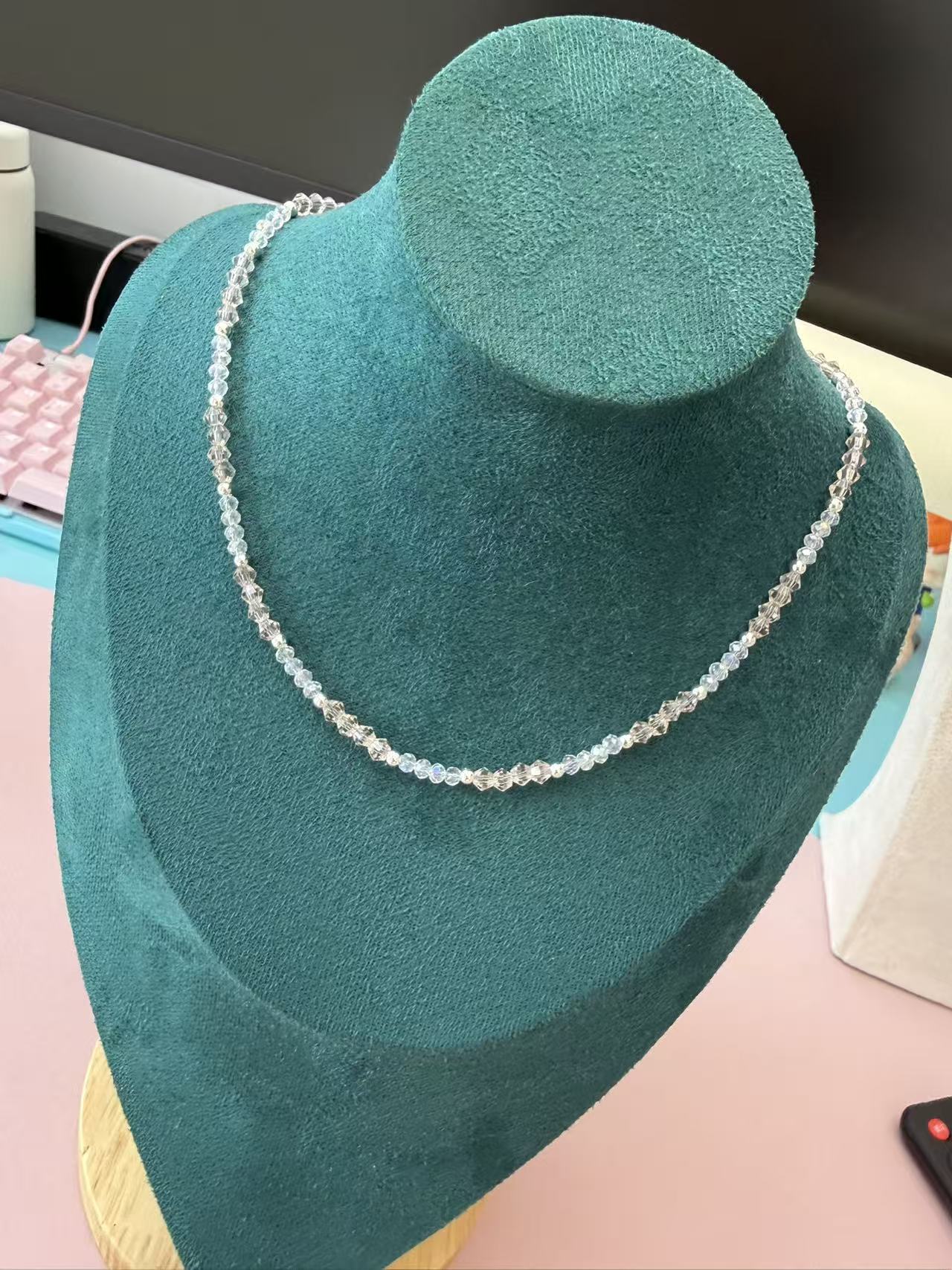 Faceted Clear Crystal Beaded Choker | Adjustable Silver Plated NecklaceN05