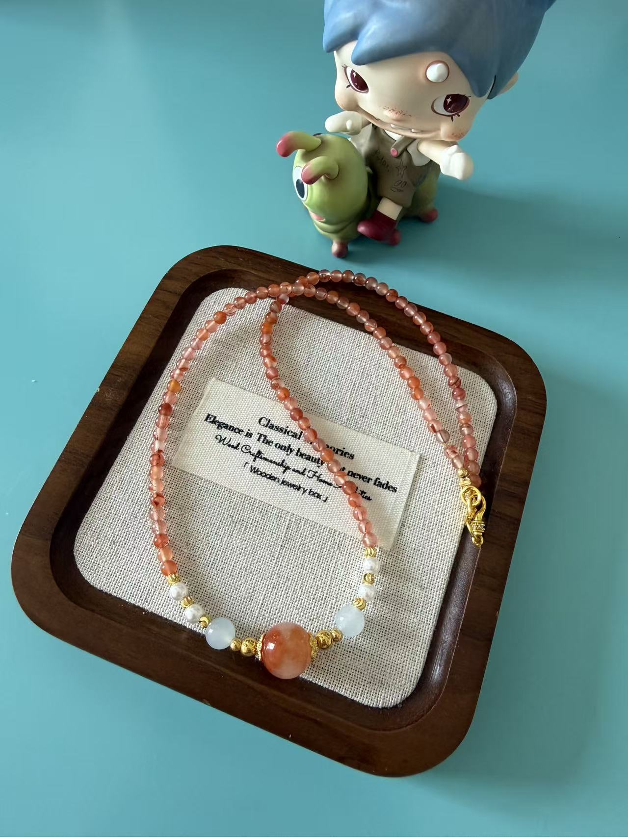 Natural Carnelian & Pearl Necklace Handmade Jewelry N27