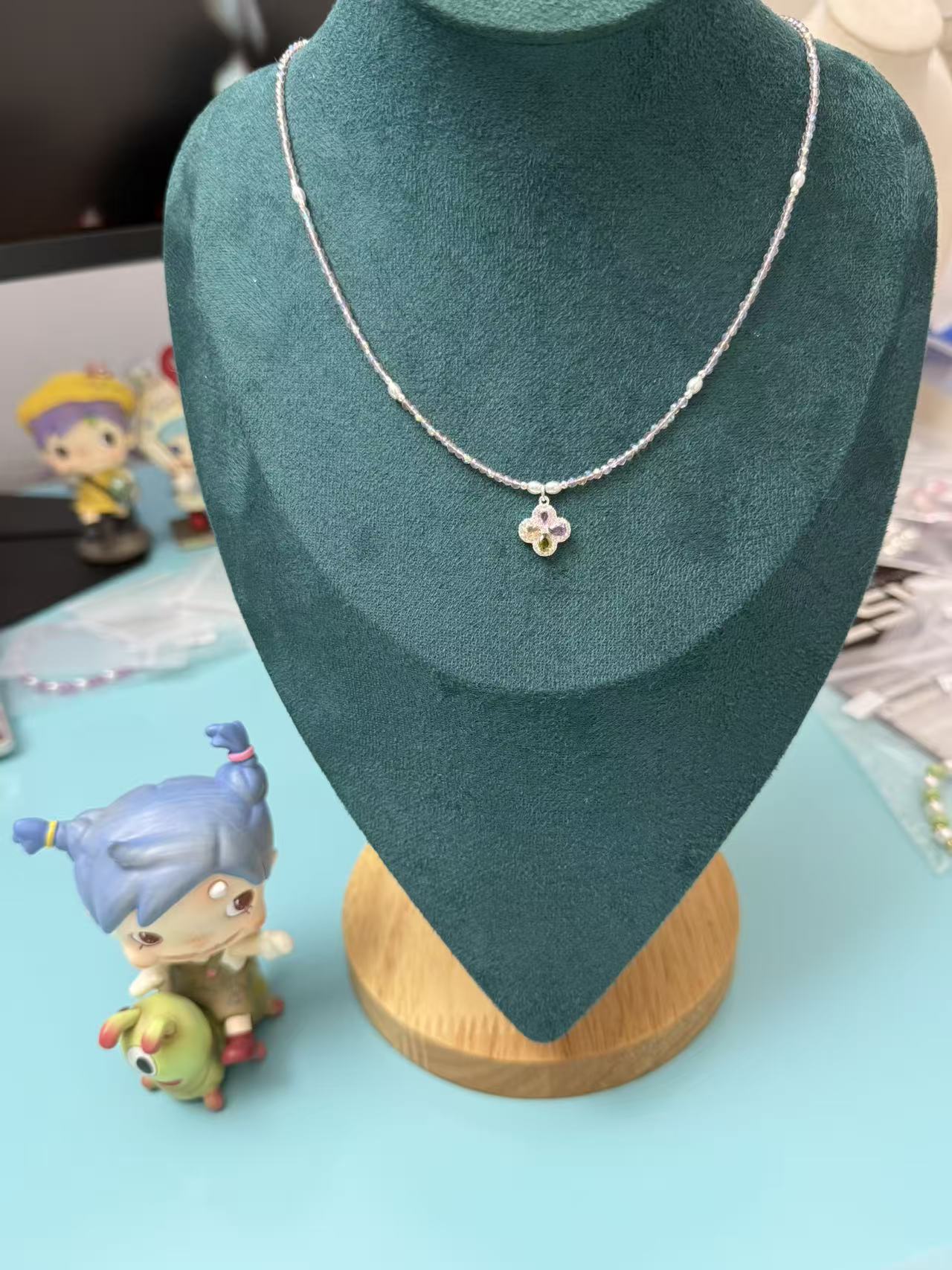 urora Borealis Crystal Flower Pendant Choker NecklaceN53