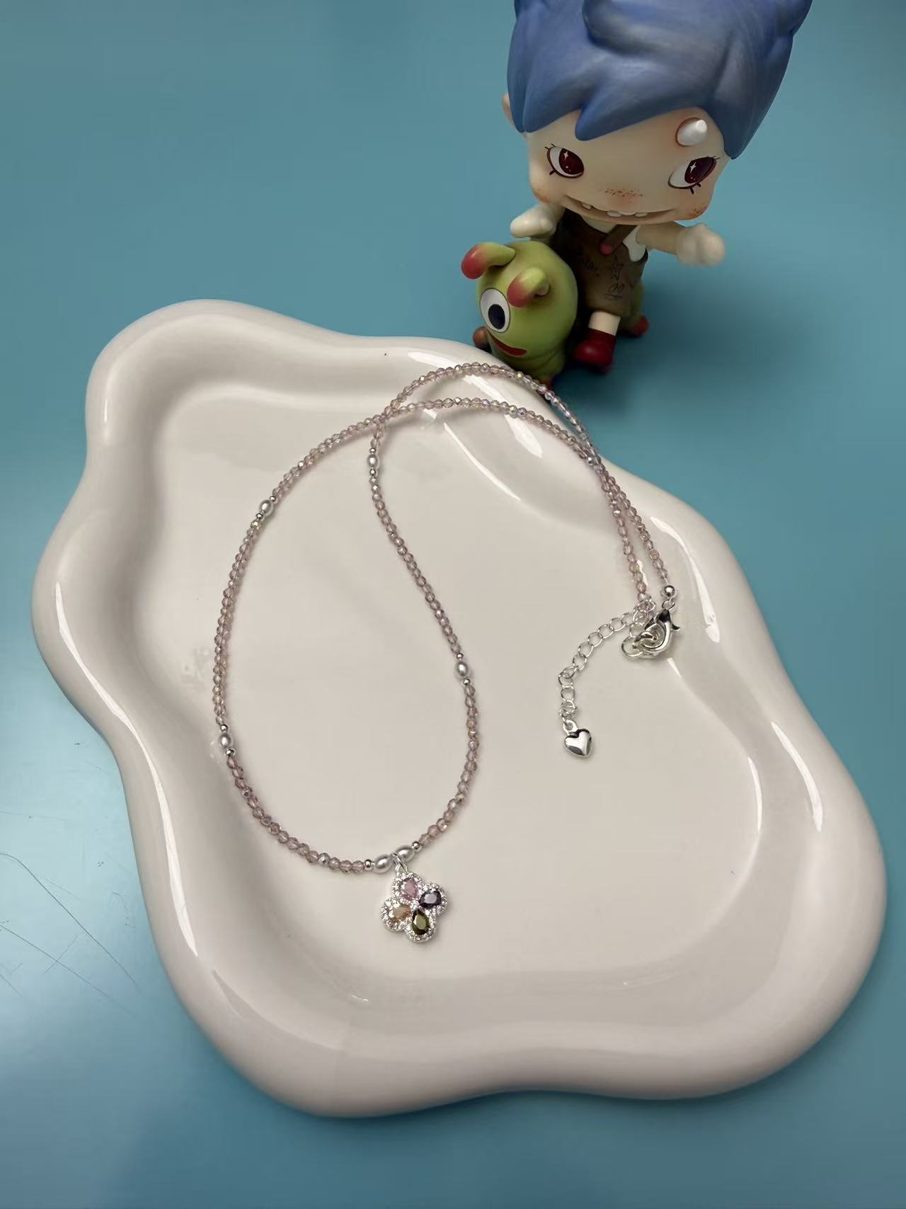 urora Borealis Crystal Flower Pendant Choker NecklaceN53