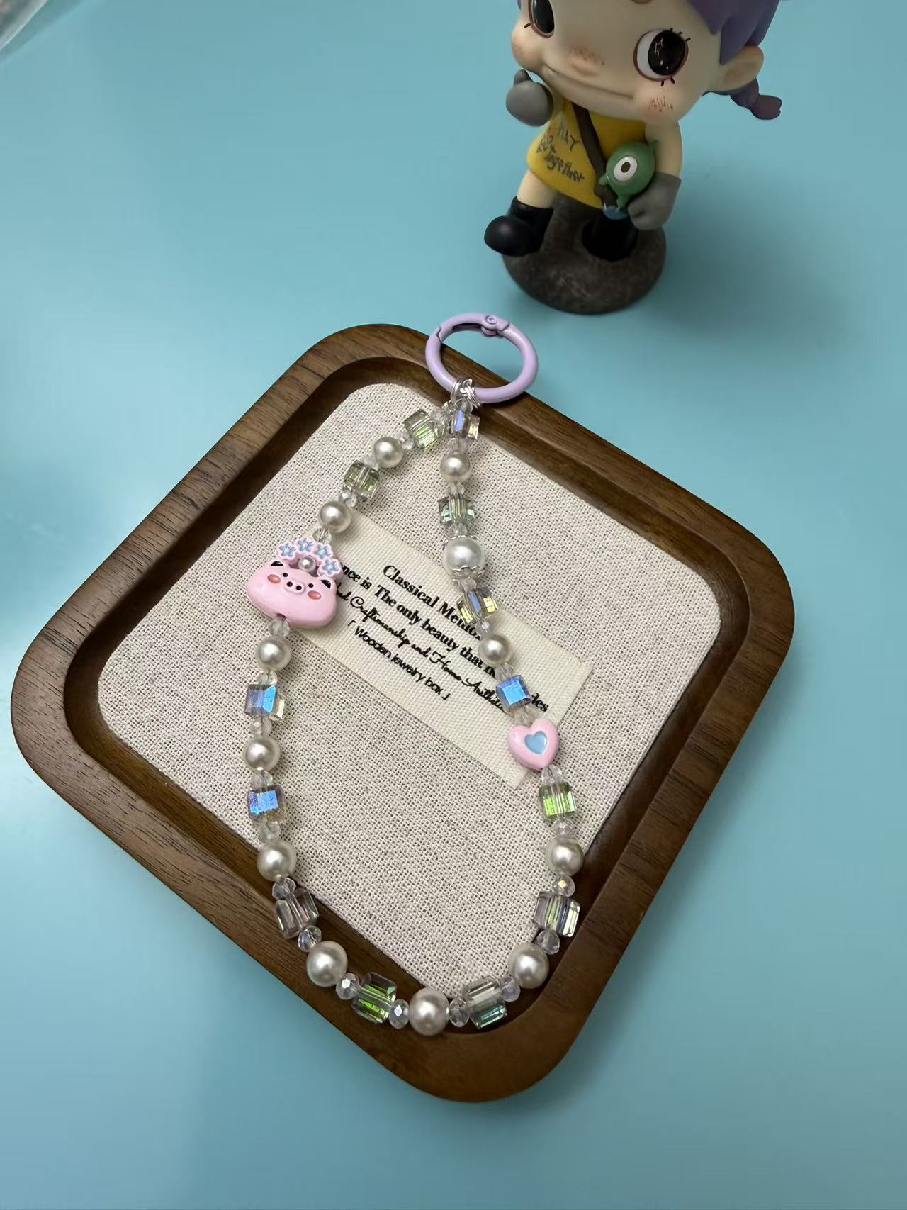 Cute Pink Pig Beaded Phone Charm - Kawaii Crystal & Pearl Anti-Lost Wrist Strap P05