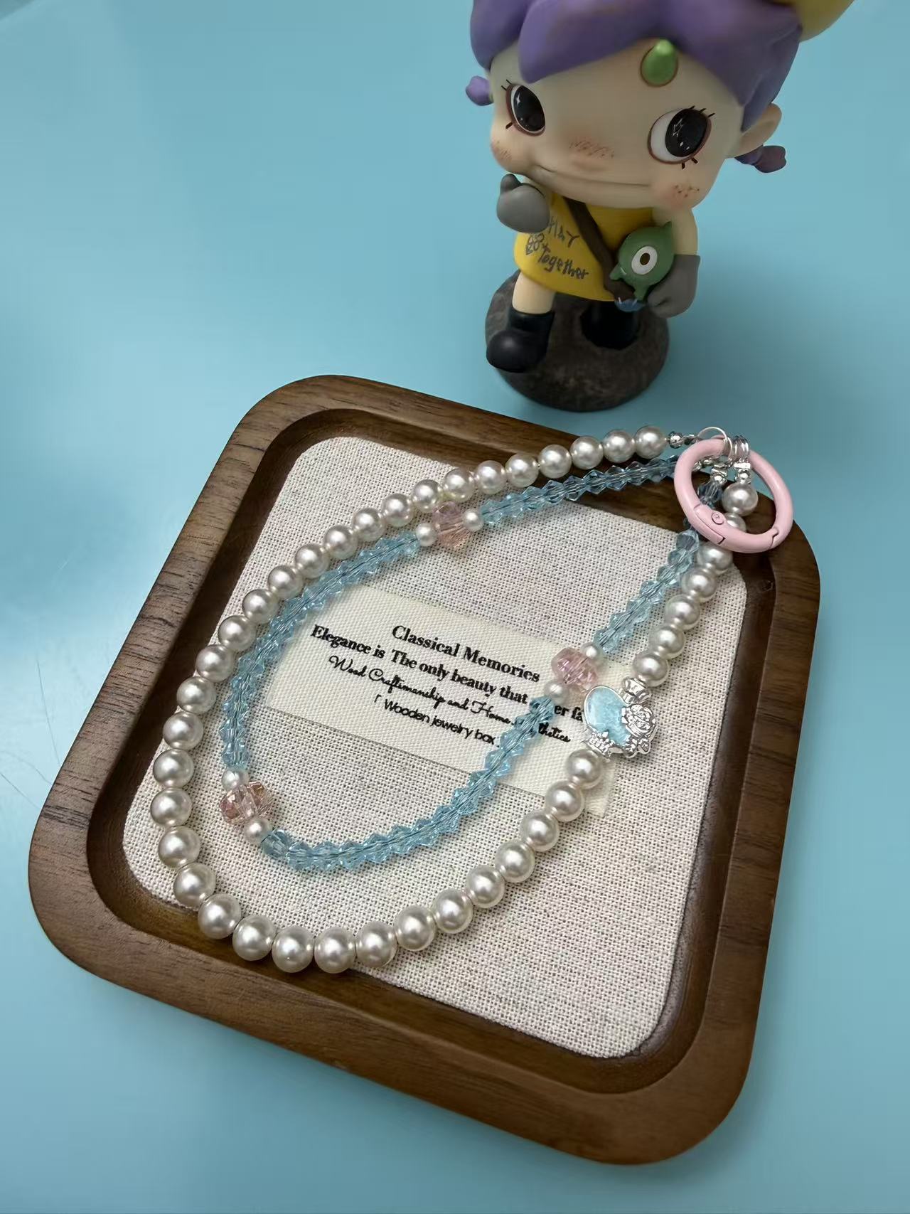 Cute Pink Pig Beaded Phone Charm - Kawaii Crystal & Pearl Anti-Lost Wrist Strap P07