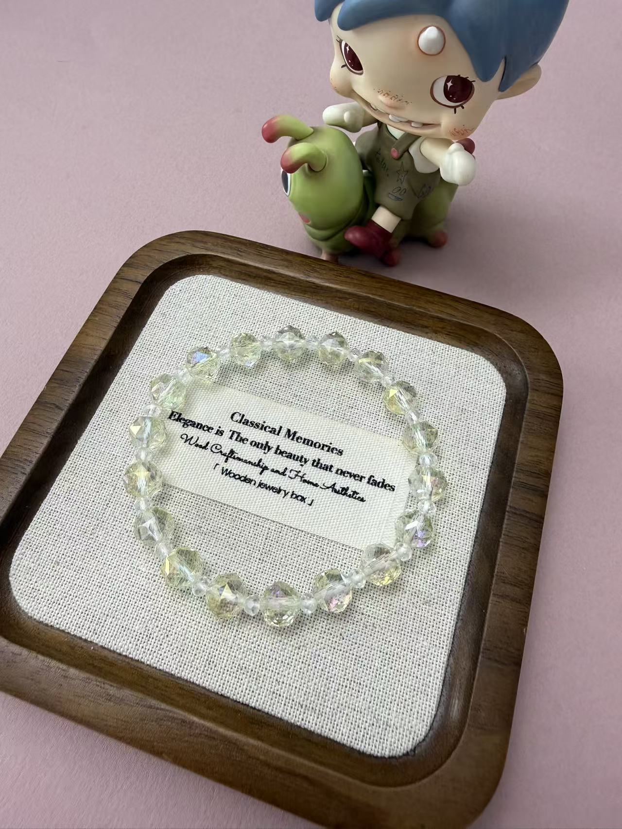 Pale Yellow Faceted Crystal Beaded Bracelet - Dainty Sparkling Elastic Jewelry B330