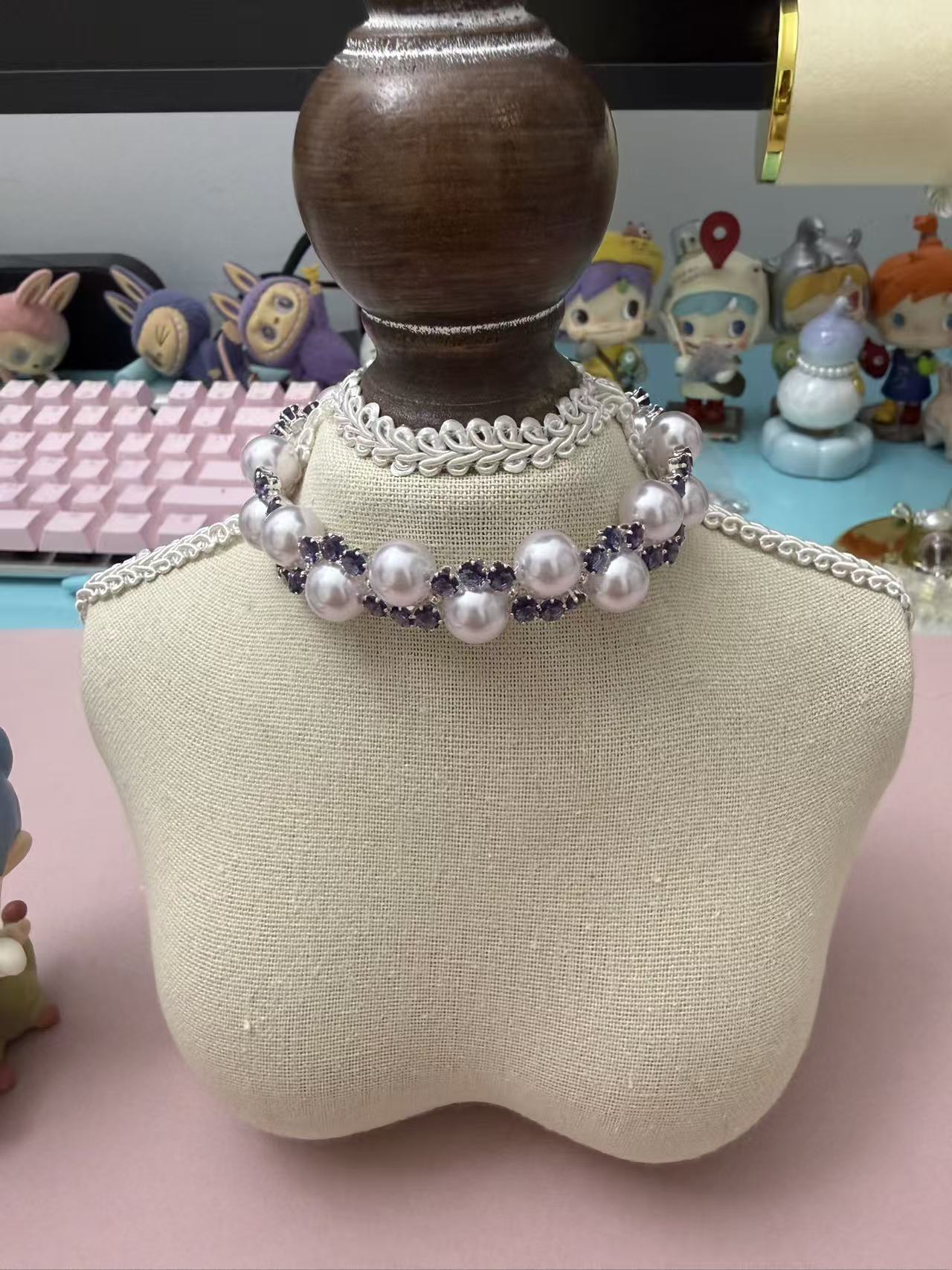 Purple Crystal & White Pearl Beaded Bracelet | Silver Plated Bridal Statement Jewelry for Women B351