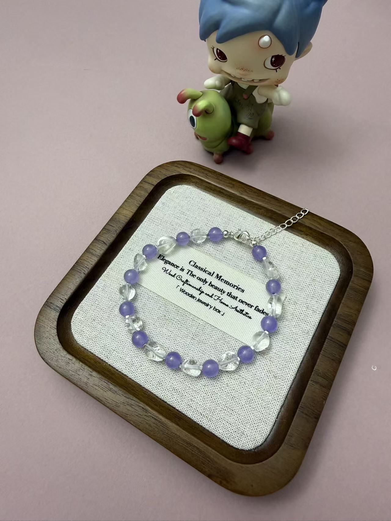 Natural Purple Crystal & Clear Quartz Beaded Bracelet | Silver Plated Adjustable Healing Bracelet for Women B347
