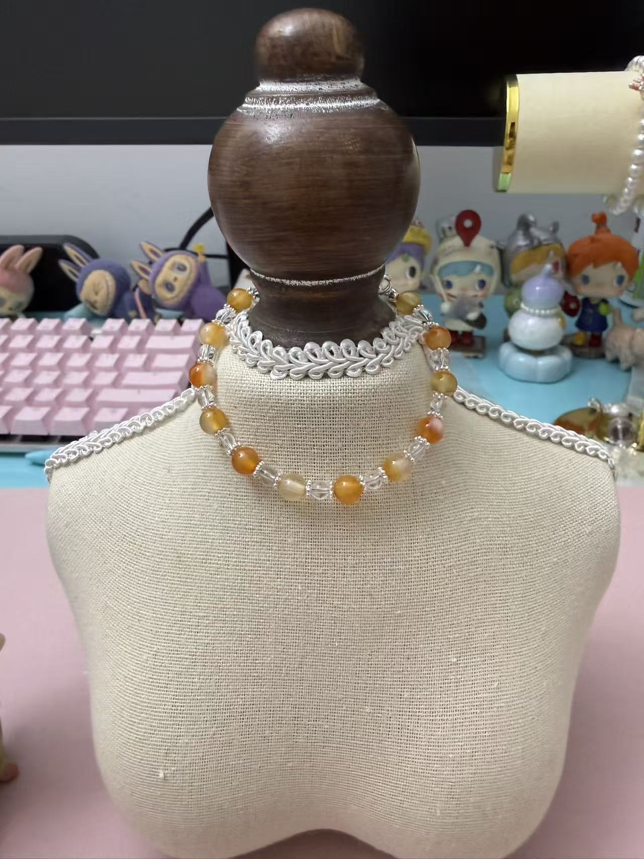 Natural Honey Yellow Crystal & Clear Quartz Beaded Bracelet | Silver Plated Heart Charm Adjustable Bracelet for Women B352
