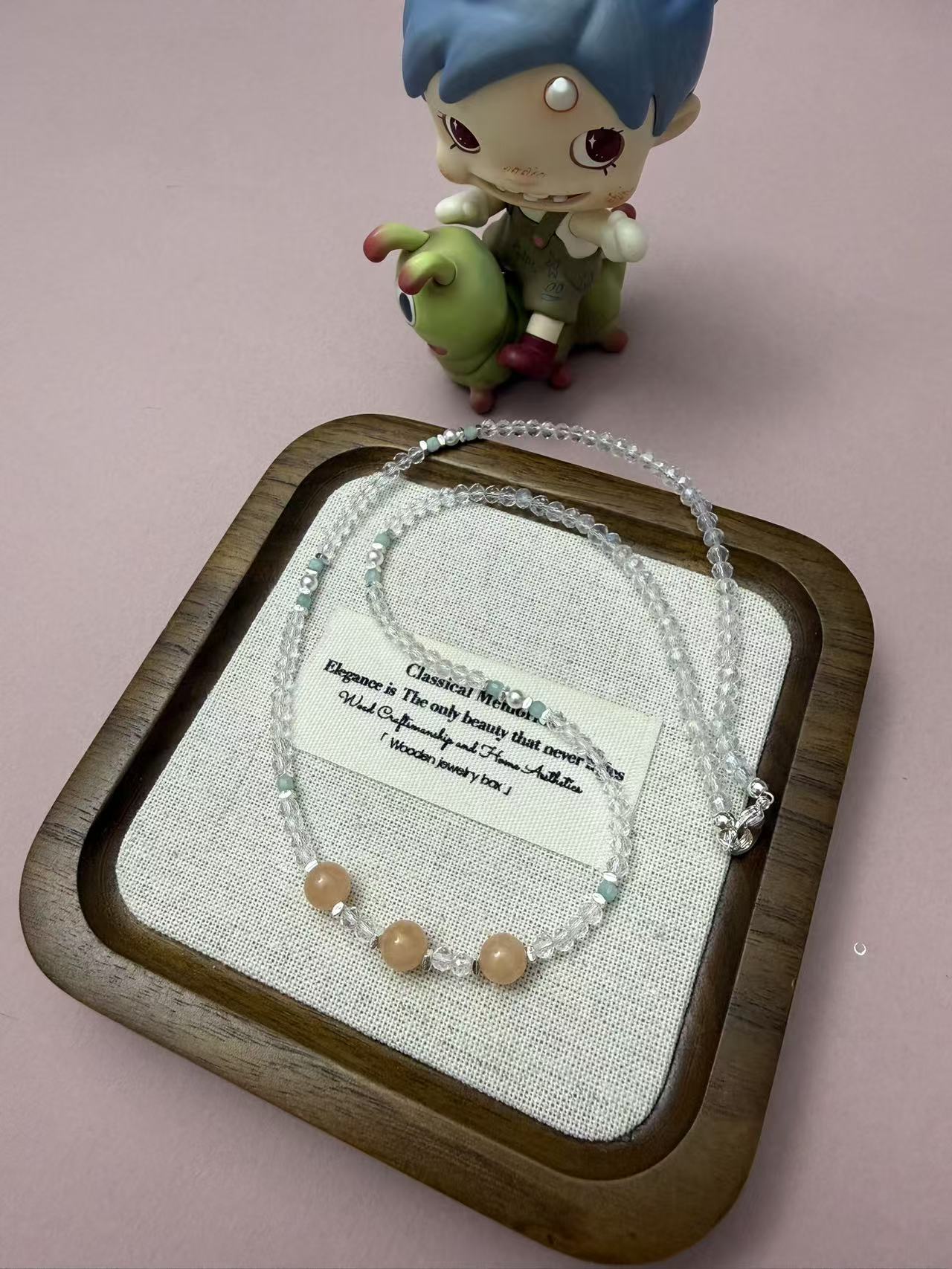 Dainty Clear Crystal Beaded Necklace with Yellow Accents - Adjustable Choker for Women N102
