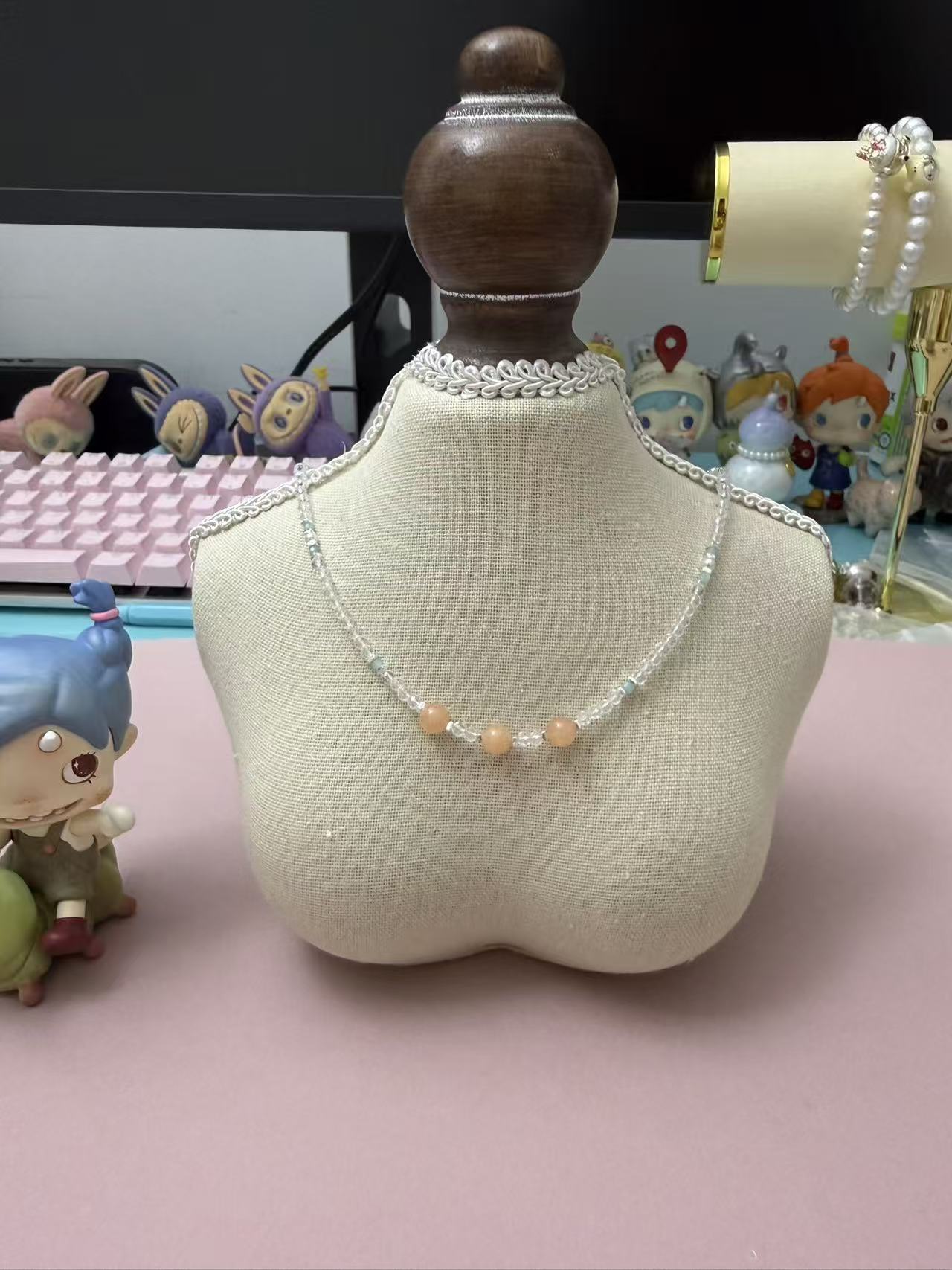 Dainty Clear Crystal Beaded Necklace with Yellow Accents - Adjustable Choker for Women N102