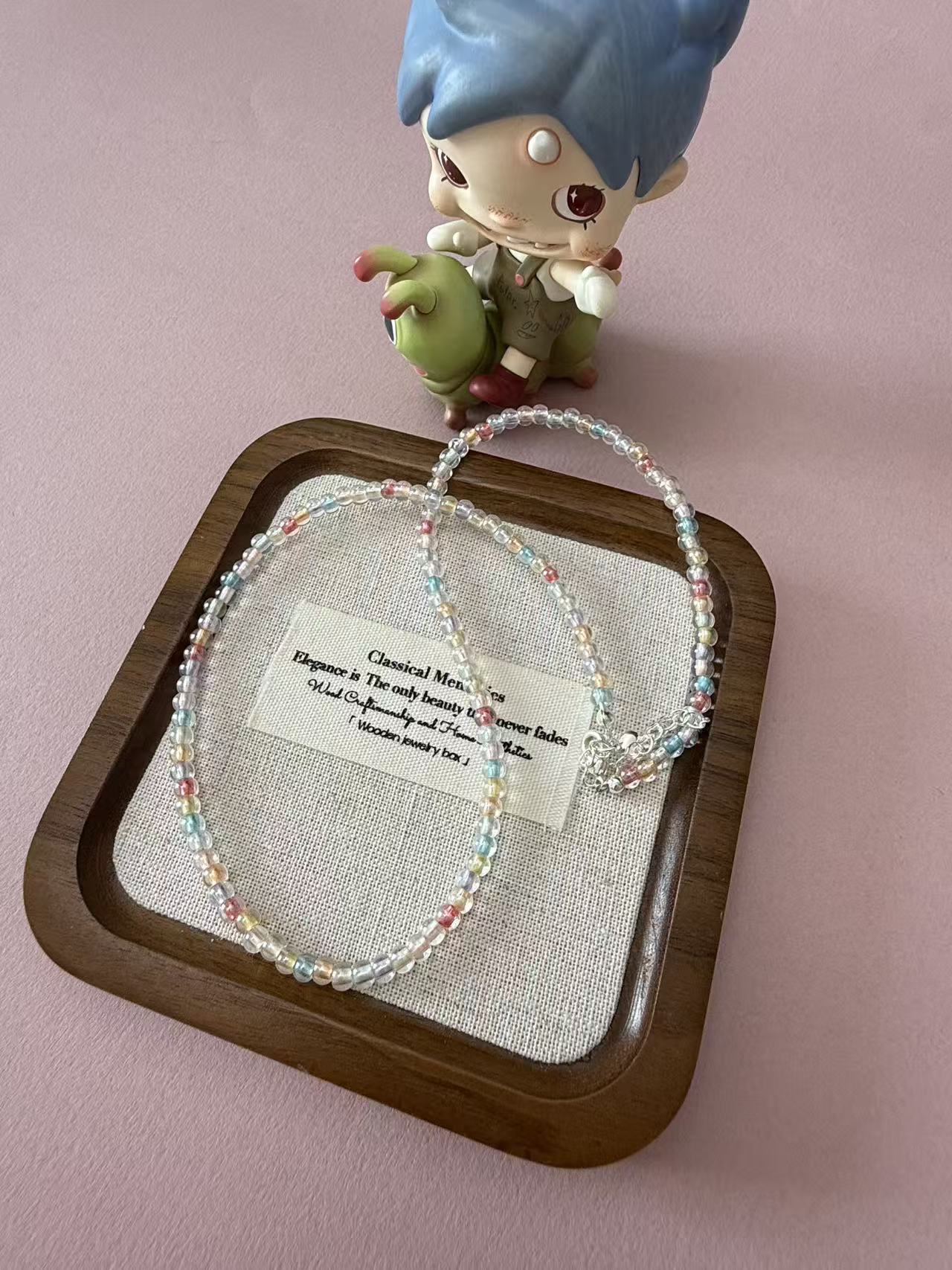 Dainty Pastel Multicolor Iridescent Seed Bead Choker Necklace for Women N12