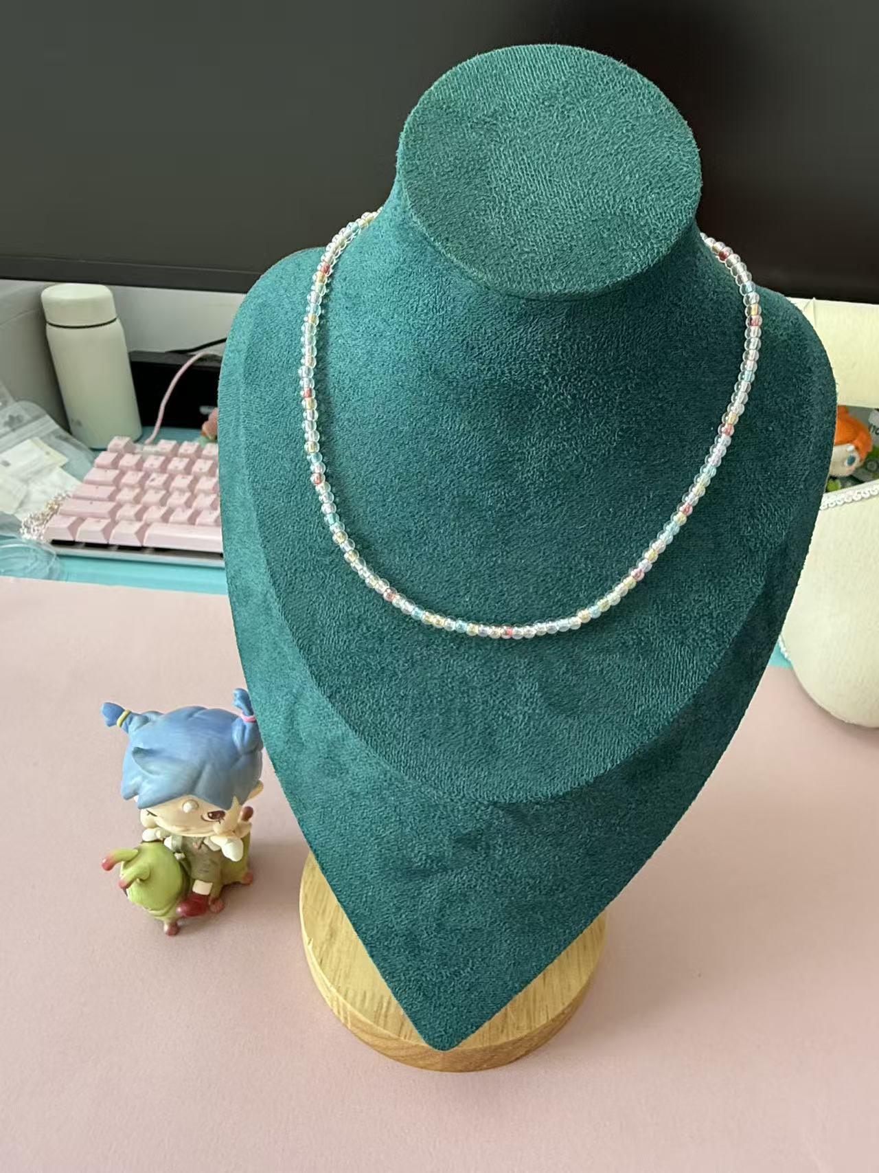 Dainty Pastel Multicolor Iridescent Seed Bead Choker Necklace for Women N12